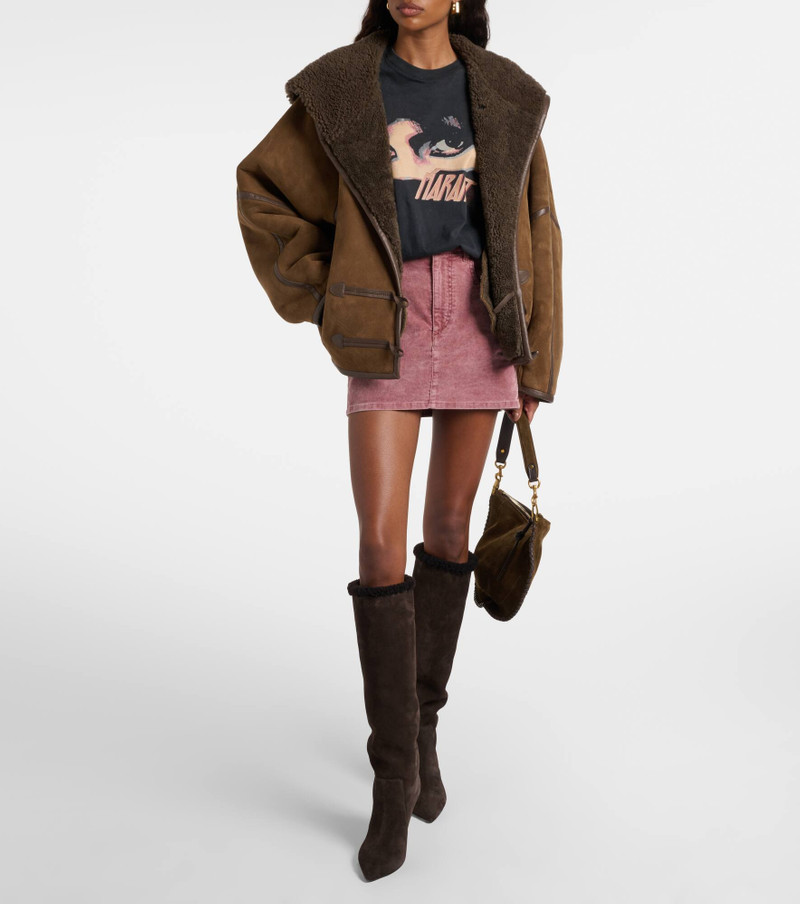 PARIS TEXAS Stiletto 85 shearling-trimmed suede knee-high boots outlook