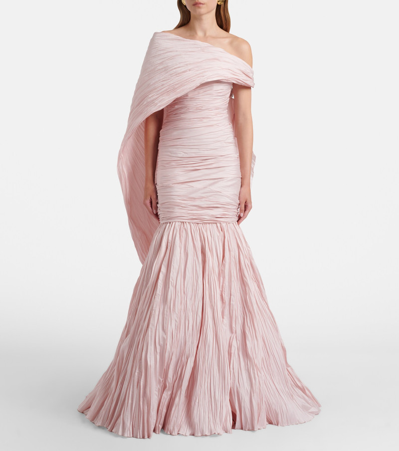 MARMAR HALIM Pleated taffeta bustier gown and cape set outlook