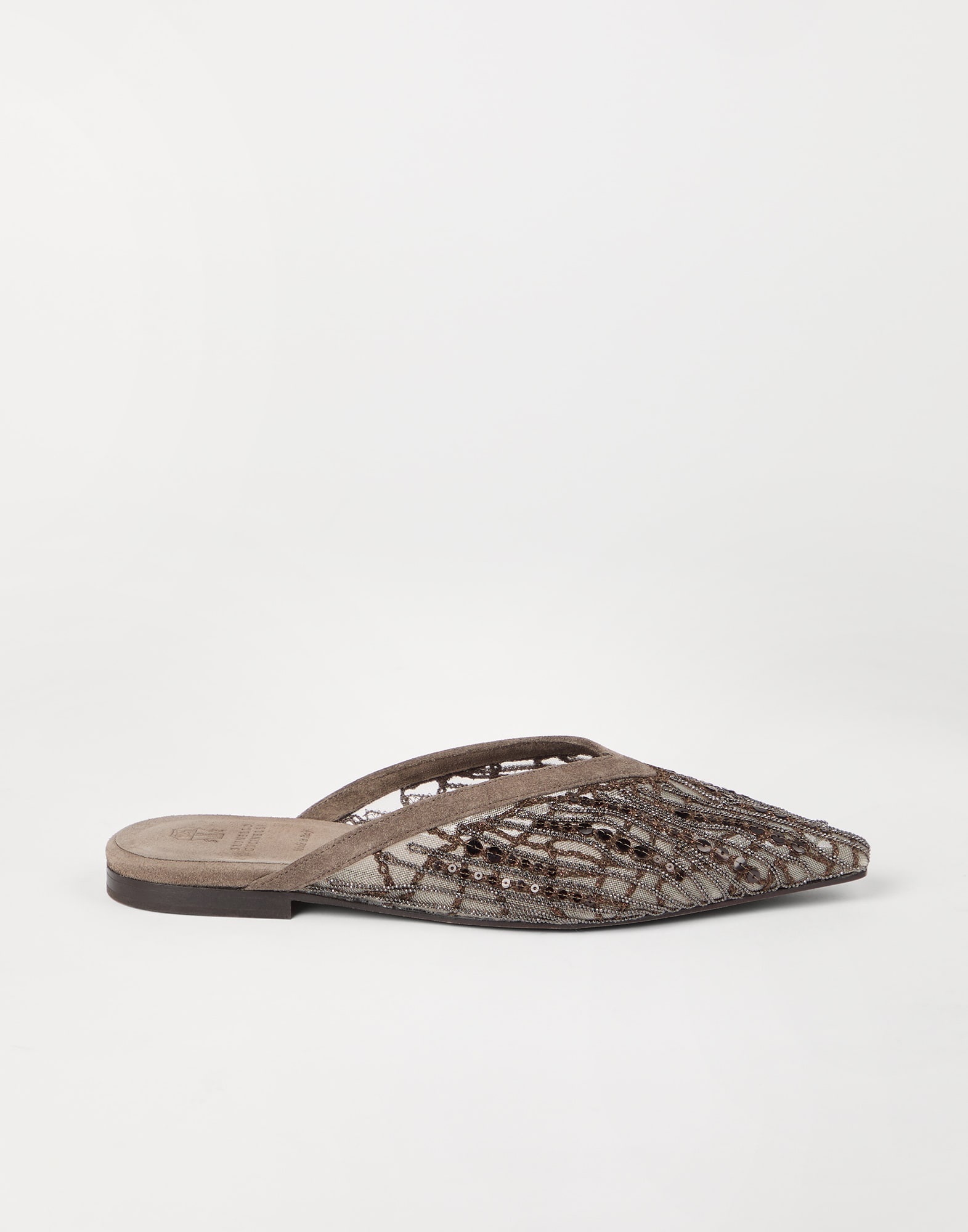 Glistening abstract embroidery flats in suede - 5