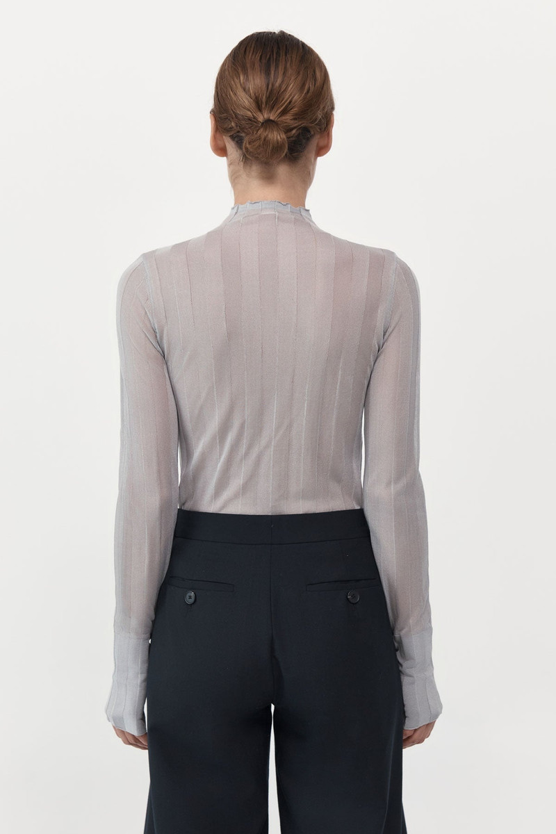 Fine Pleat Long Sleeve Top - Silver 3