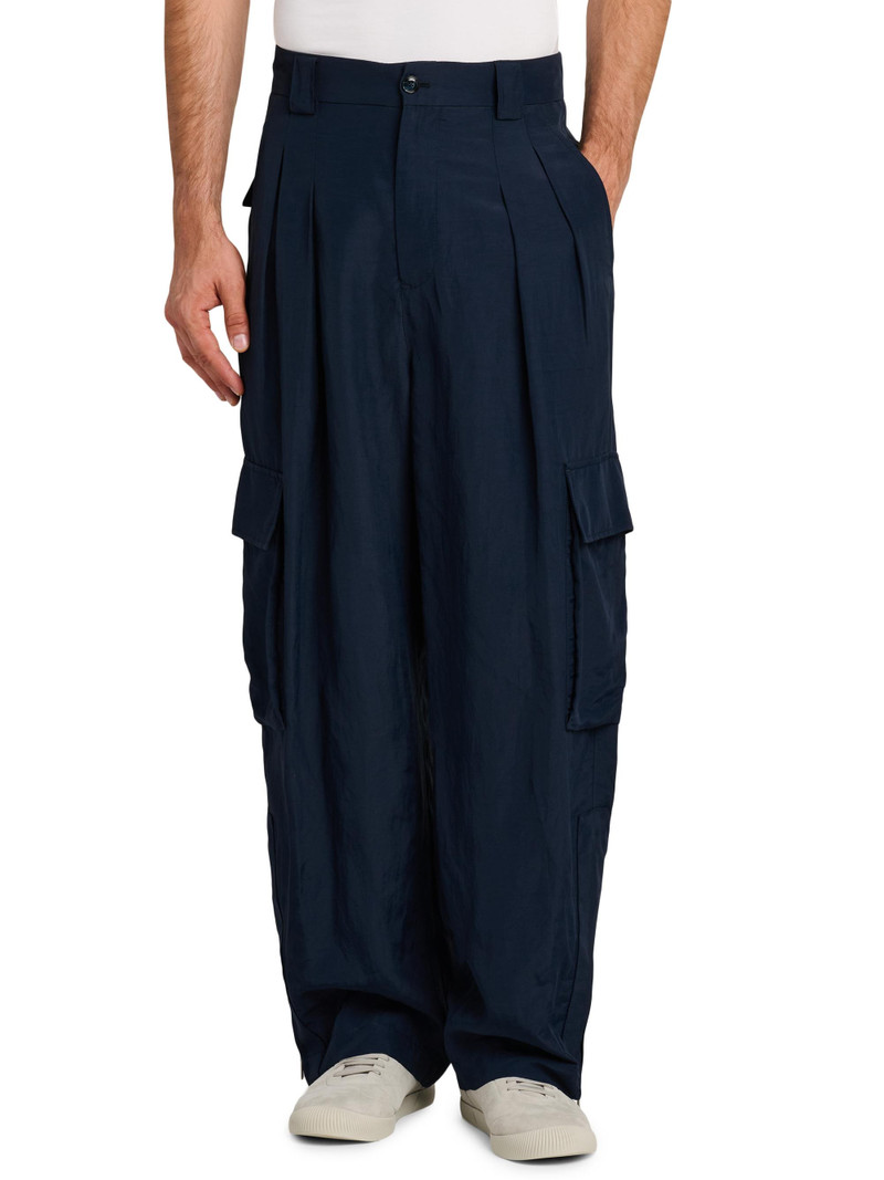 Men's Pleated Linen-Blend Cargo Trousers - Navy 3