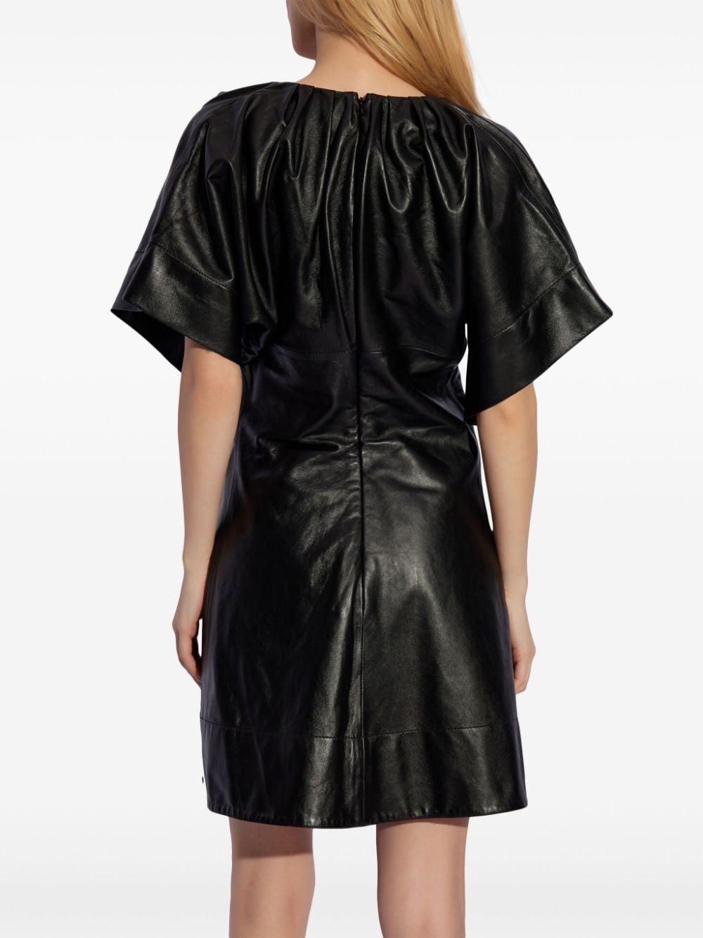 pleated leather minidress - 4