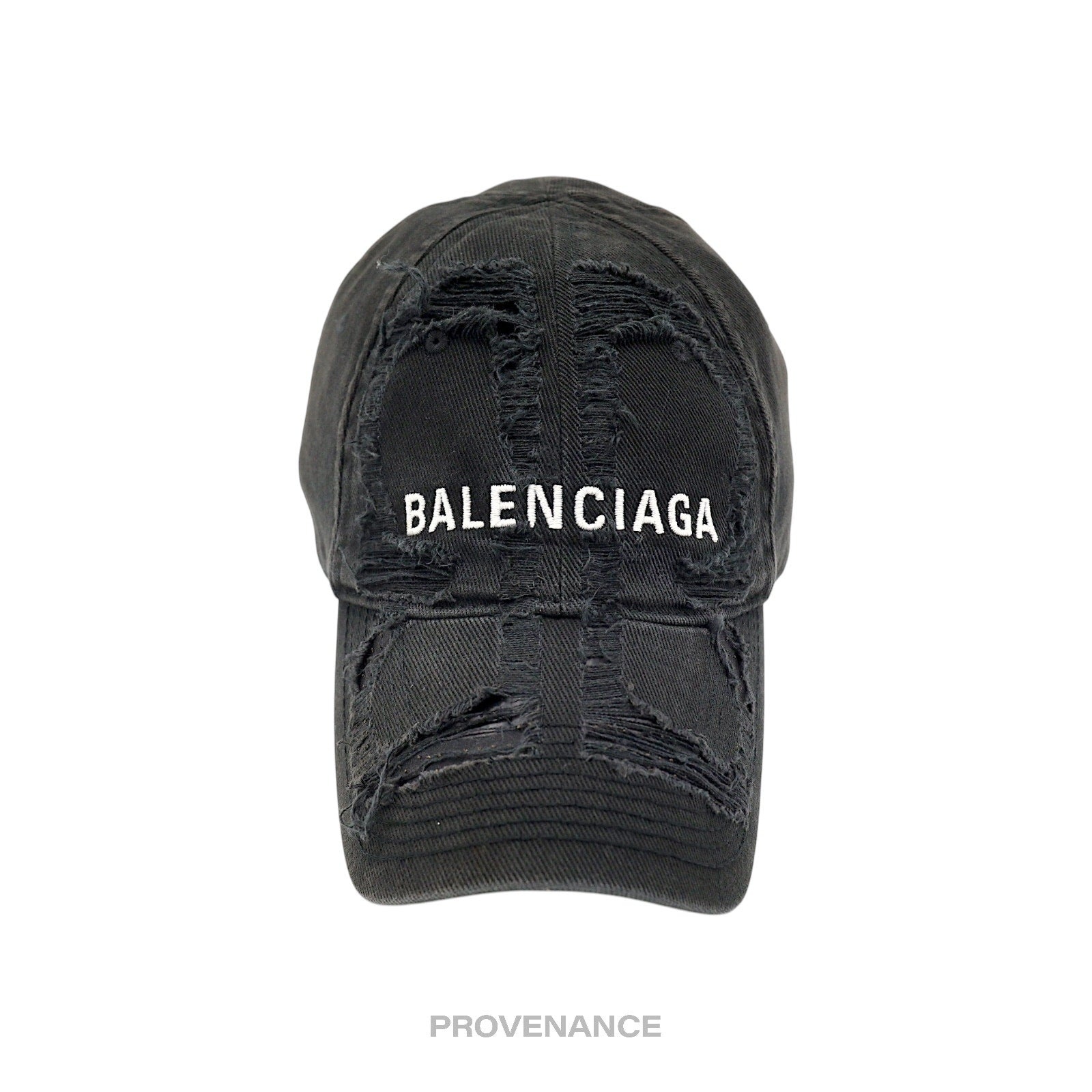 Balenciaga Embroidered Logo BB Lazer Destroyed Cap Black - 1