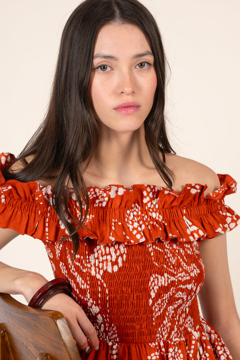 Poupette St Barth Long Dress Suzanne - Paprika Austral outlook