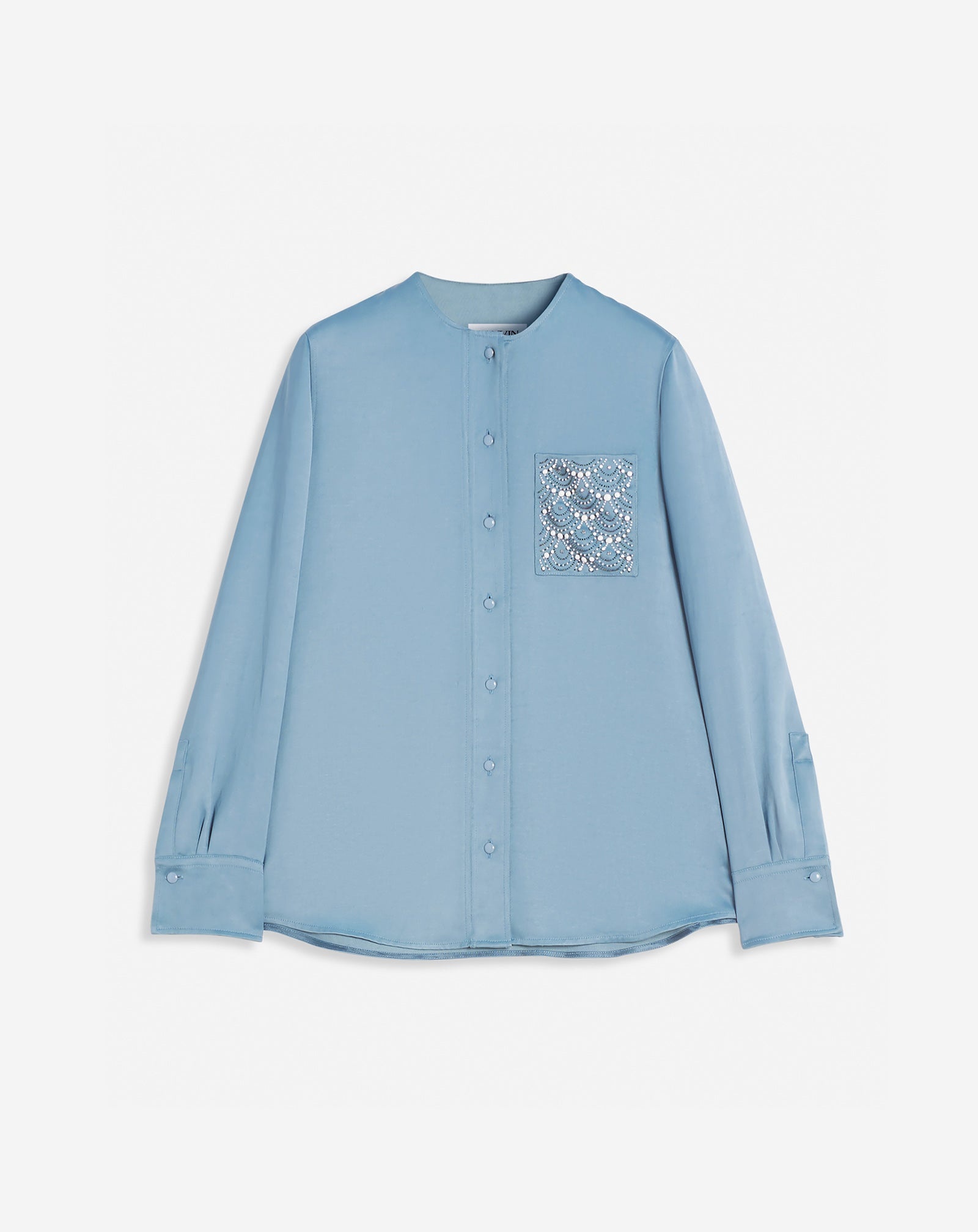 COLLARLESS SHIRT WITH AN EMBROIDERED POCKET - 1