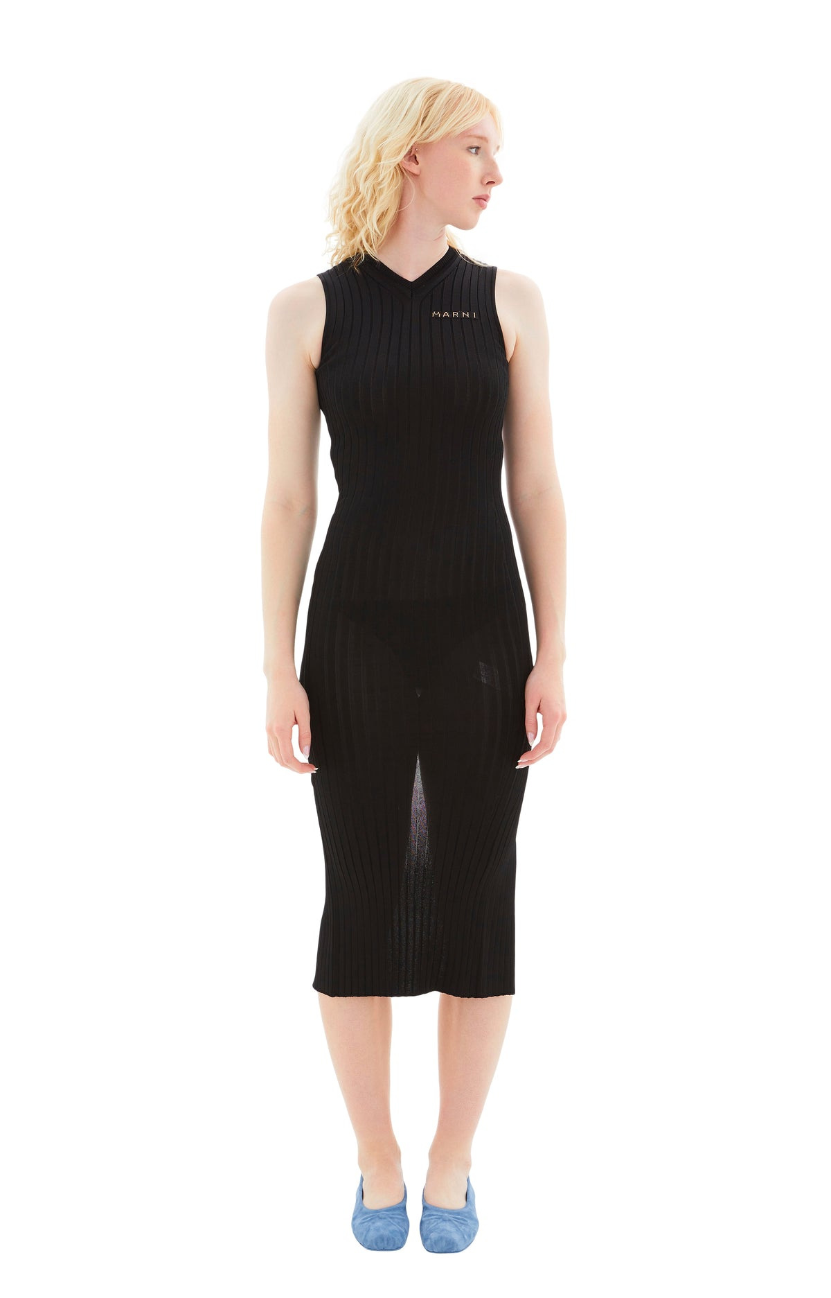 KNITTED SLEEVELESS DRESS W/MARNI LOGO (BLACK) - 1
