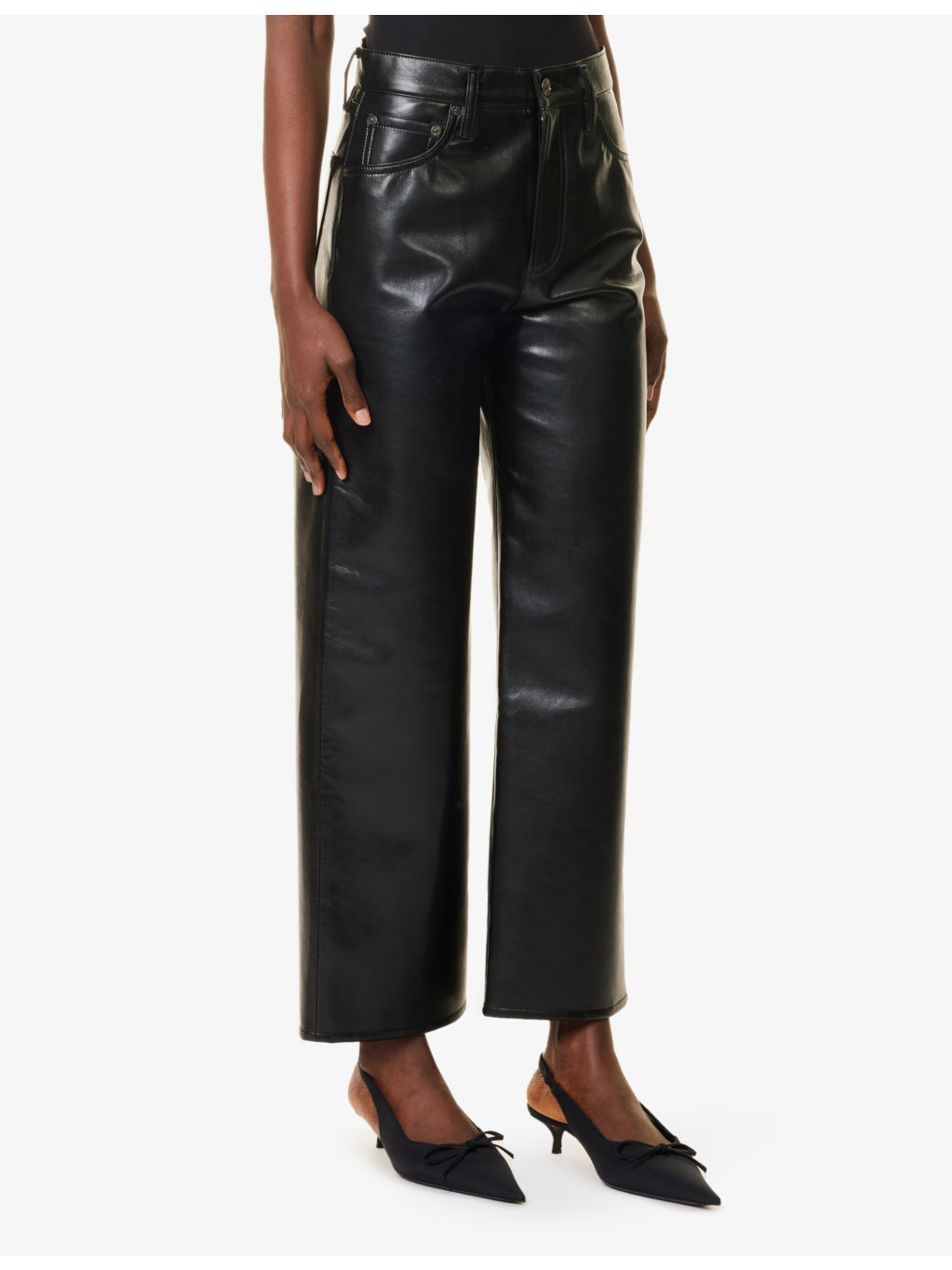 Ren wide-leg high-rise recycled-leather blend jeans - 3