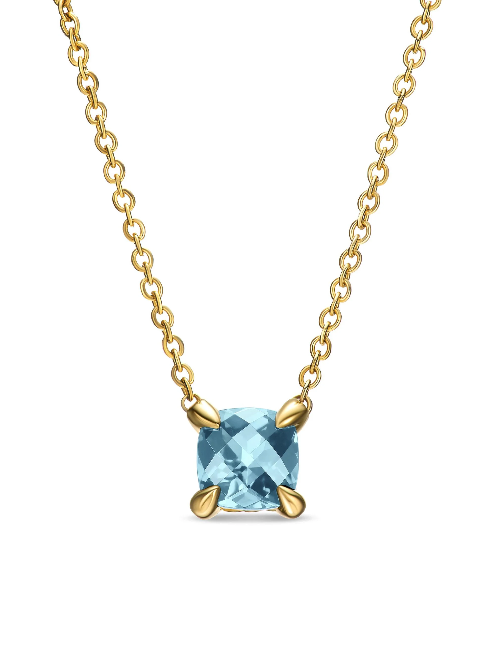 Women's Micro Chatelaine Pendant Necklace in 18K Yellow Gold - Aquamarine - 1