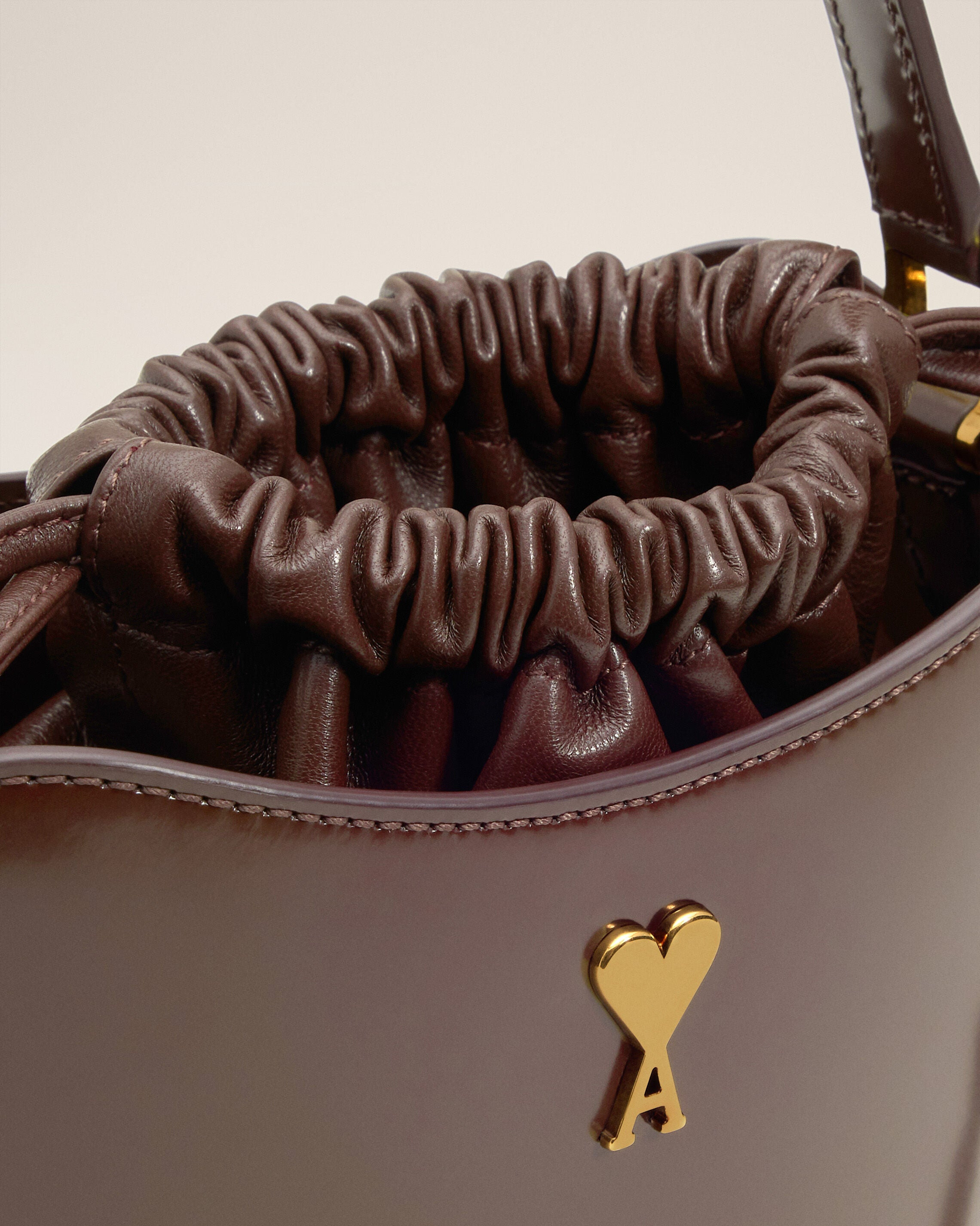 BURGUNDY GLAZED LEATHER MINI PARIS PARIS BUCKET BAG - 6