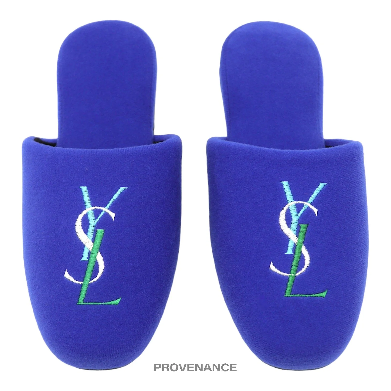 Yves Saint Laurent YSL Logo Slipper - Blue Velour - 1