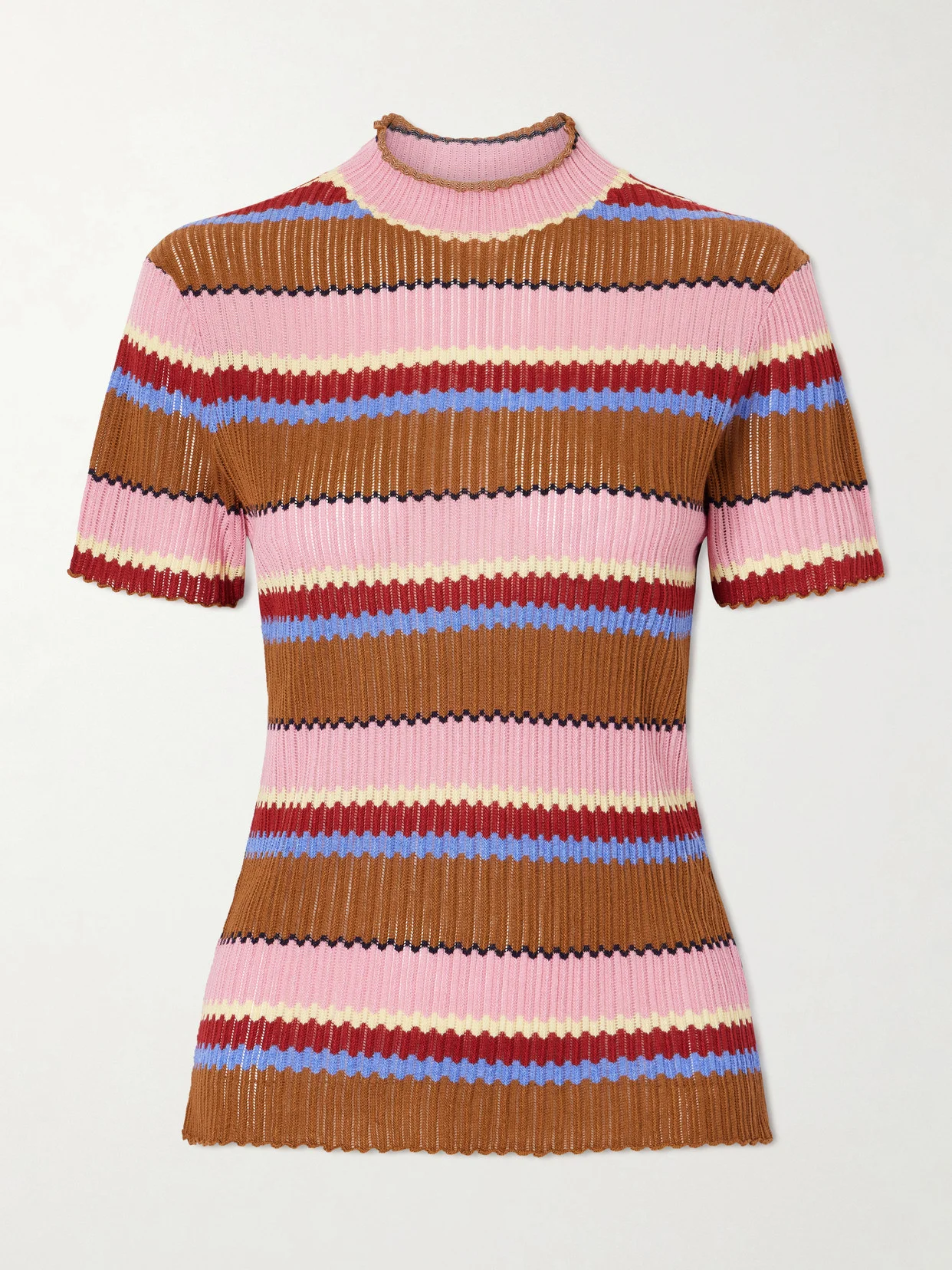 Palazzo Striped Ribbed Silk And Linen-blend Top - 1