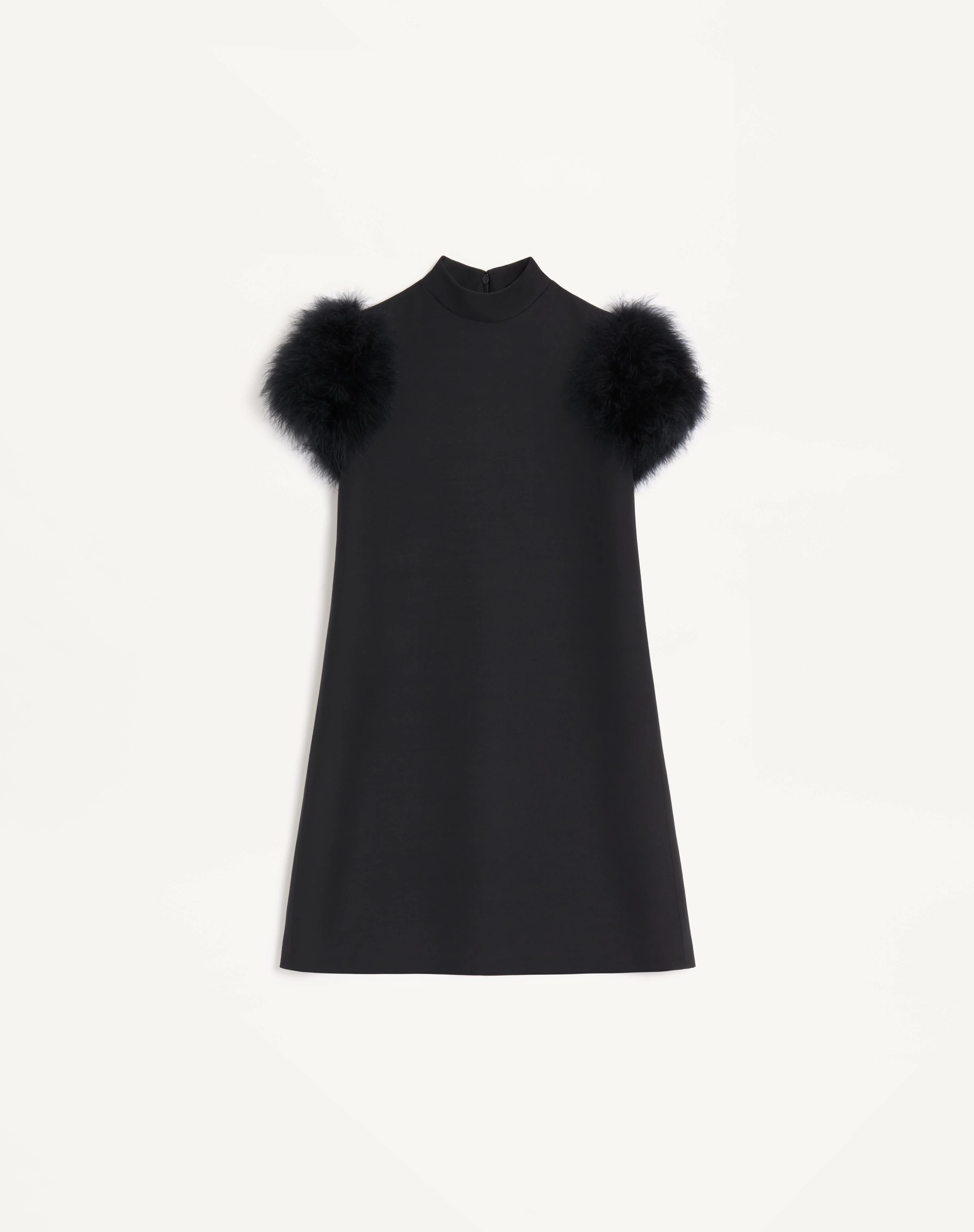 SHORT CREPE COUTURE DRESS WITH FEATHERS - 1