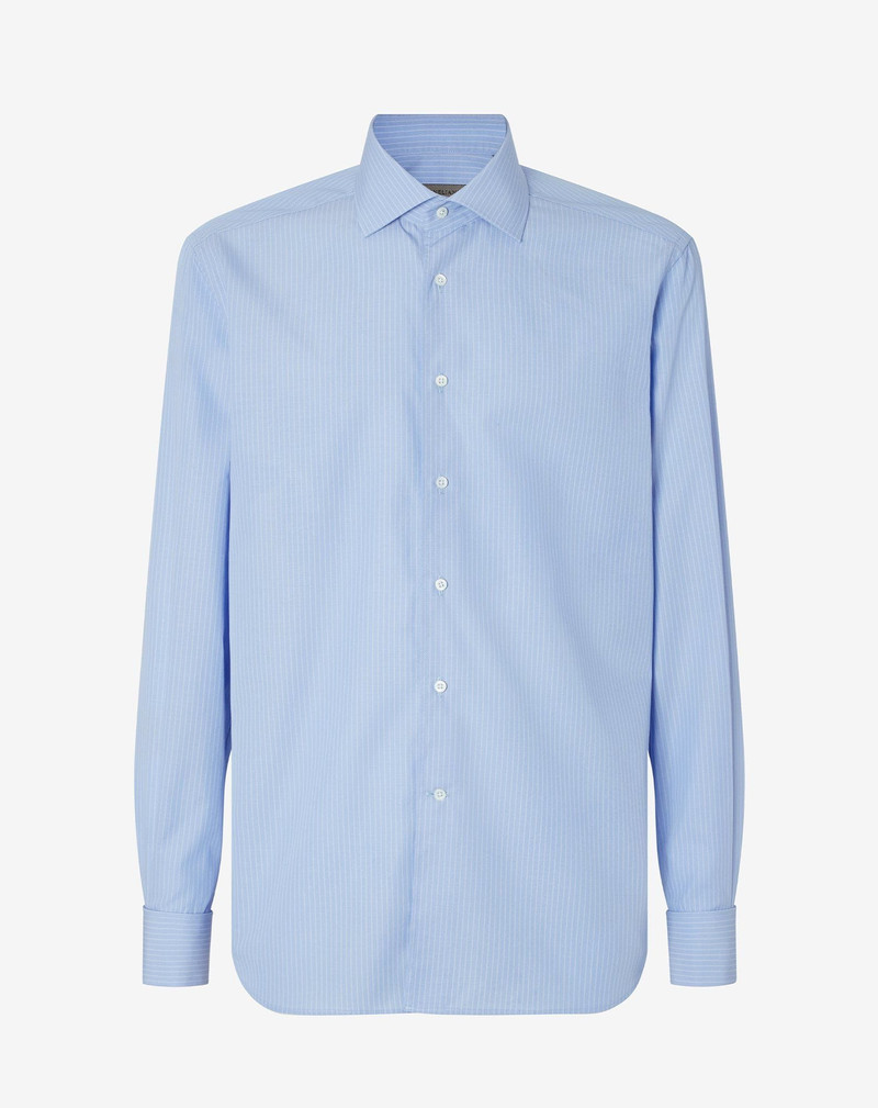 Light Blue cotton poplin shirt with white stripes 1
