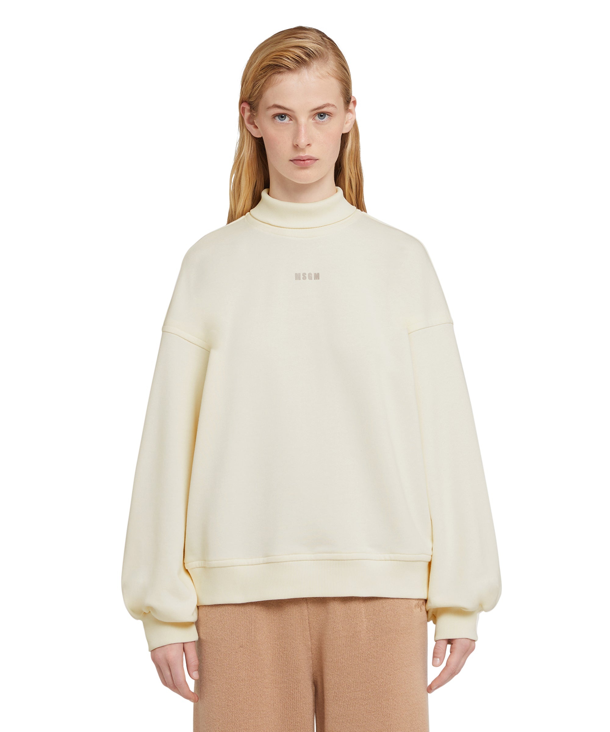 Solid color cotton turtleneck sweatshirt with mini MSGM logo - 2