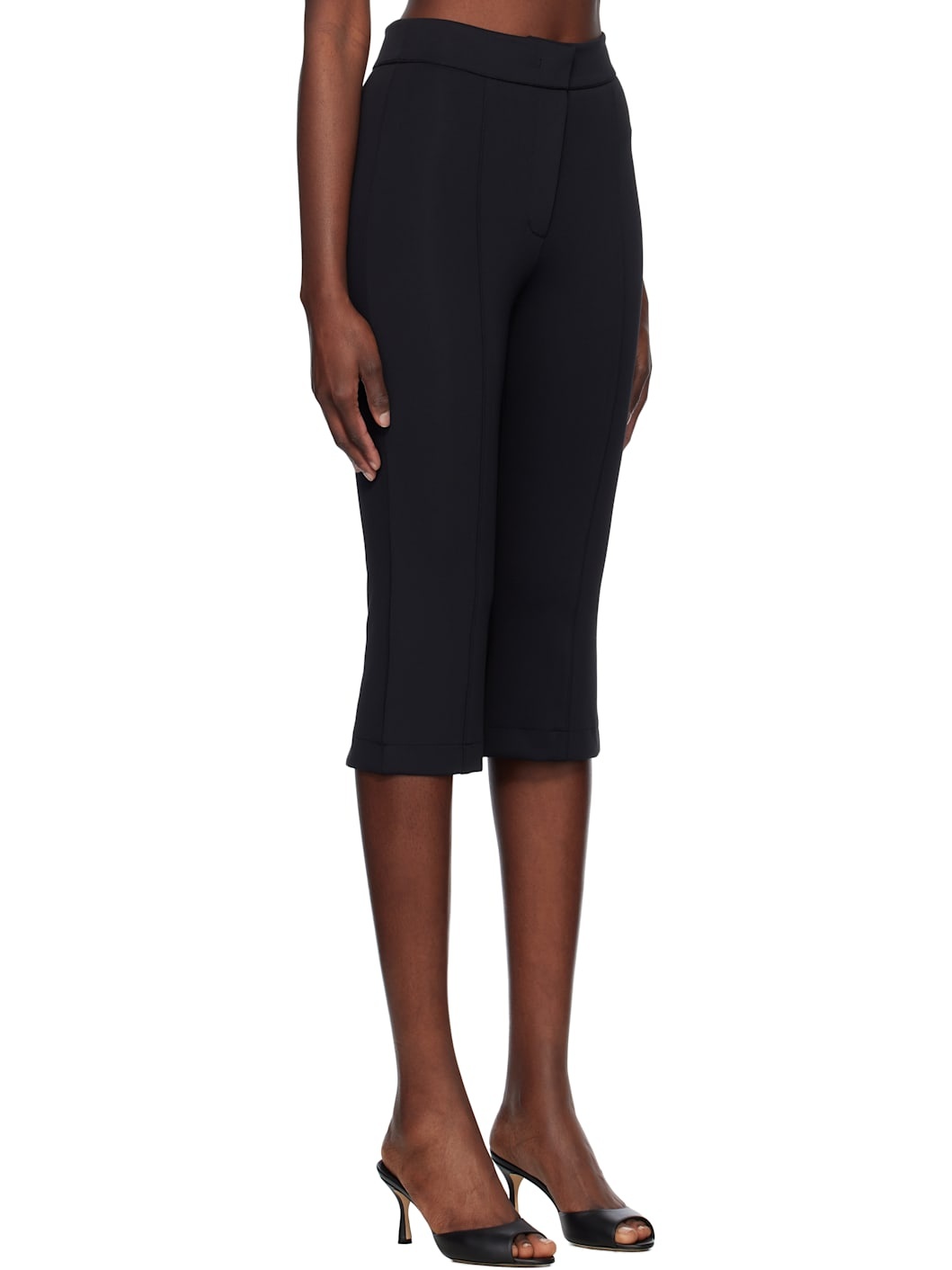 Black Stretch Midi Length Fitted Trousers - 2