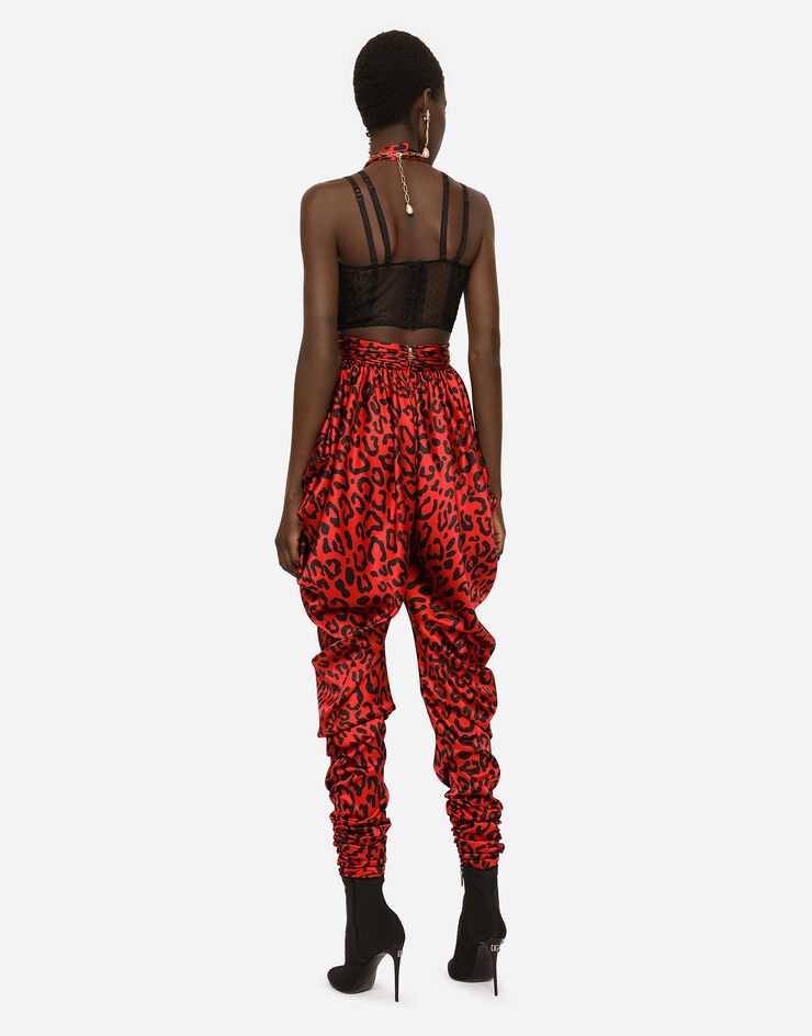Draped satin jumpsuit with leopard print - 5