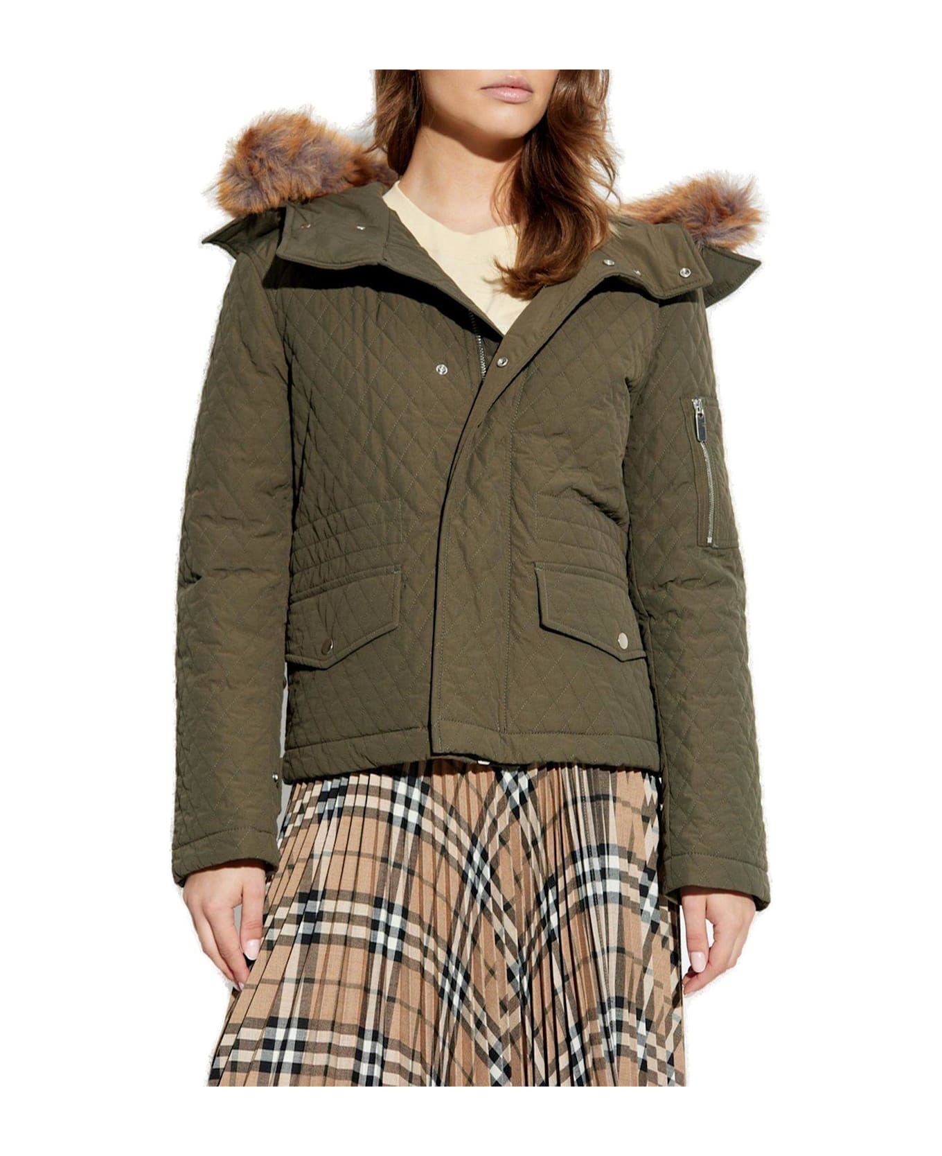 Bomber Long Sleeved Quilted Hooded Jacket - 2