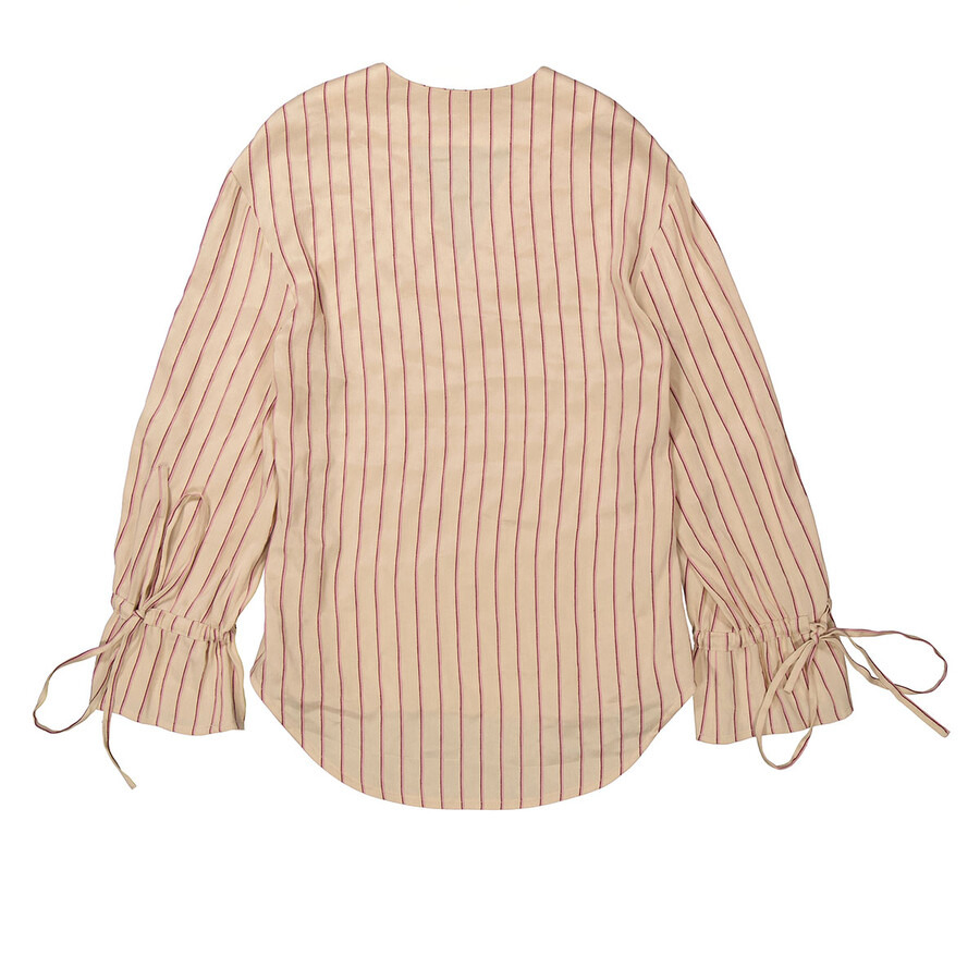 Benjamin Benmoyal - Benjamin Benmoyal Ladies Beige Stiped Linen V Collar Shirt - 2