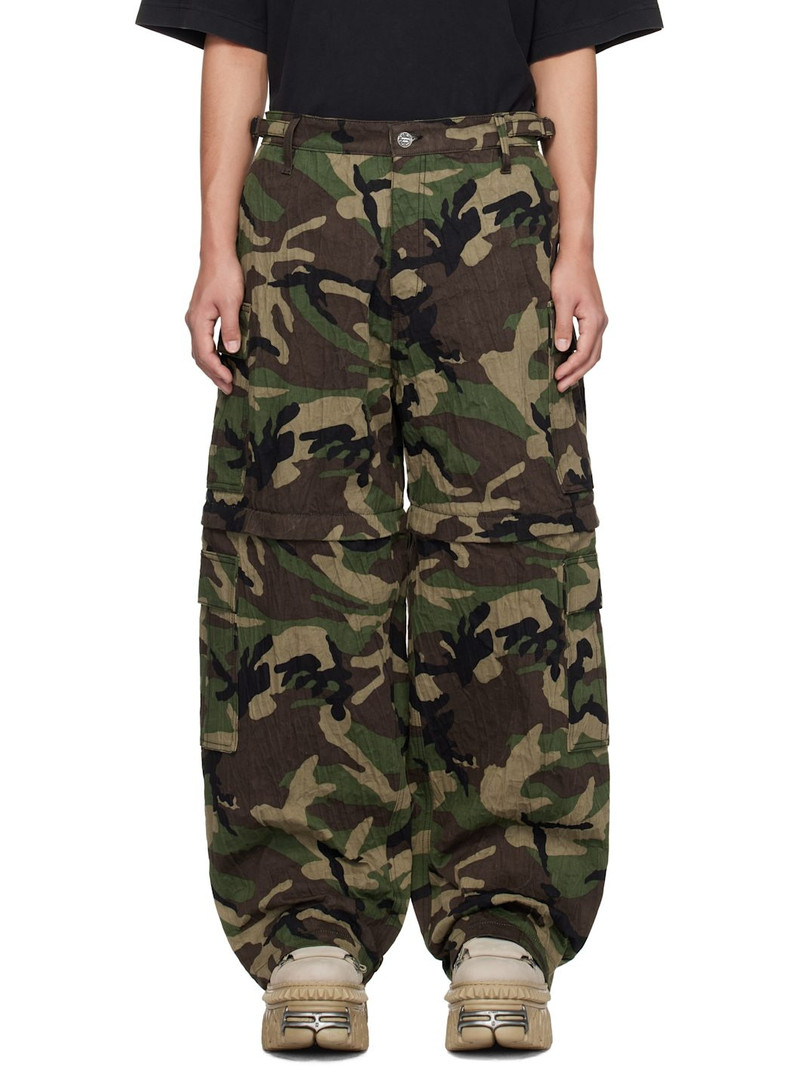 Khaki Runway Metalized Wrinkled Cargo Pants 1