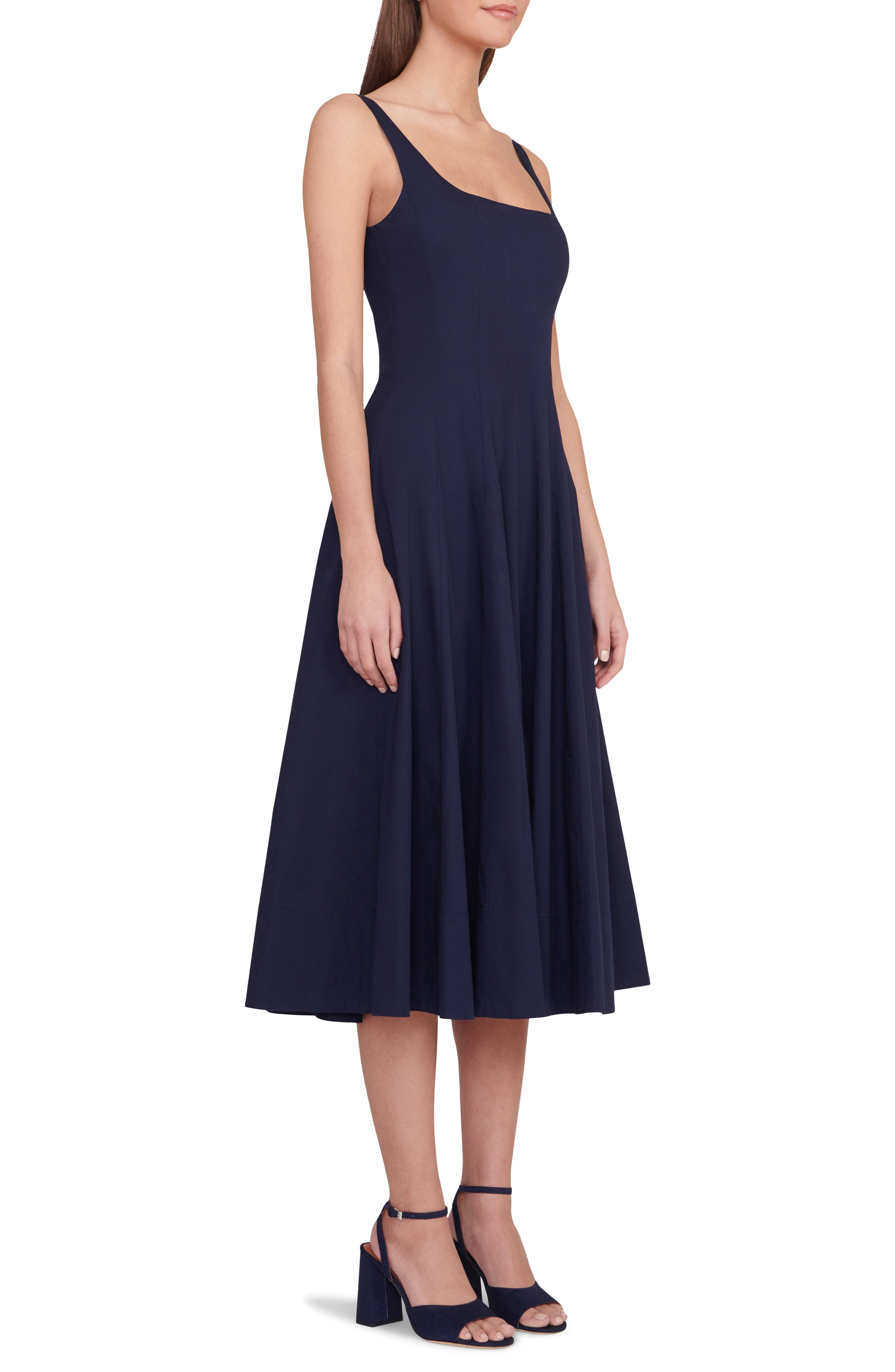 Wells Stretch Cotton Poplin Midi Fit & Flare Dress - 3
