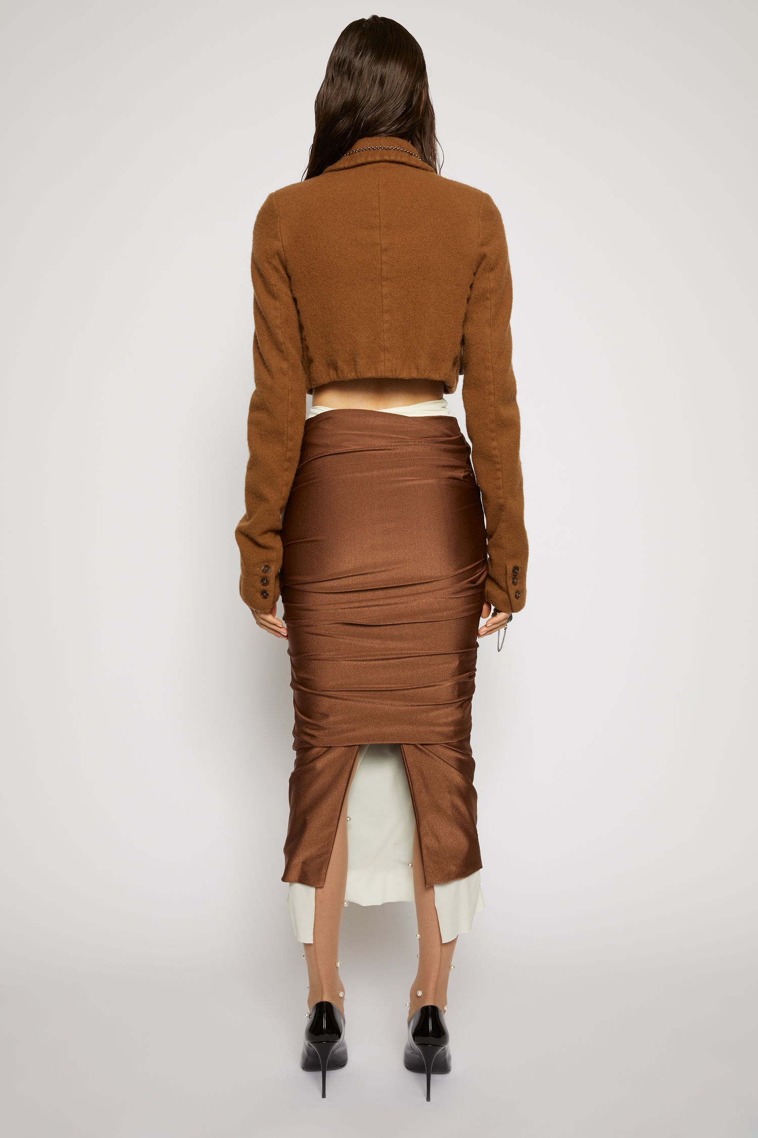 Cropped wool jacket cinnamon brown - 4