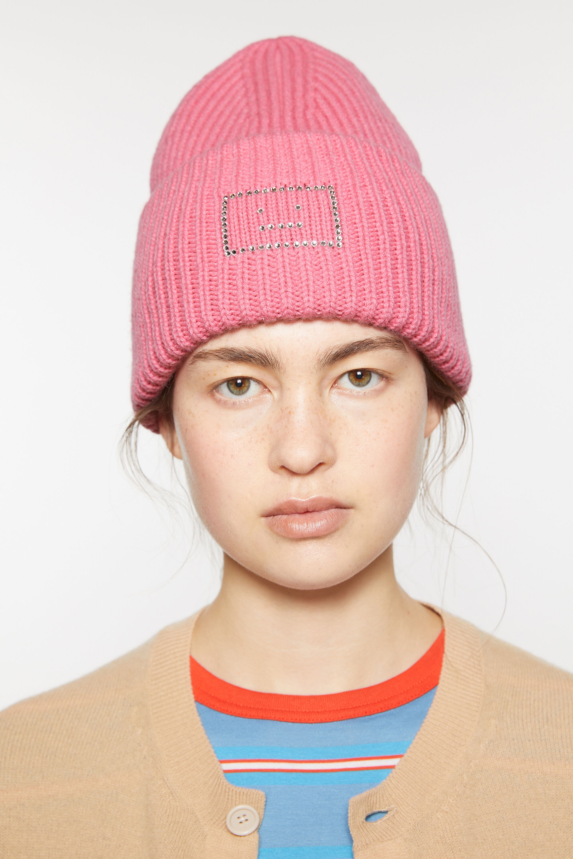 Embellished Face logo beanie - Tango pink - 2