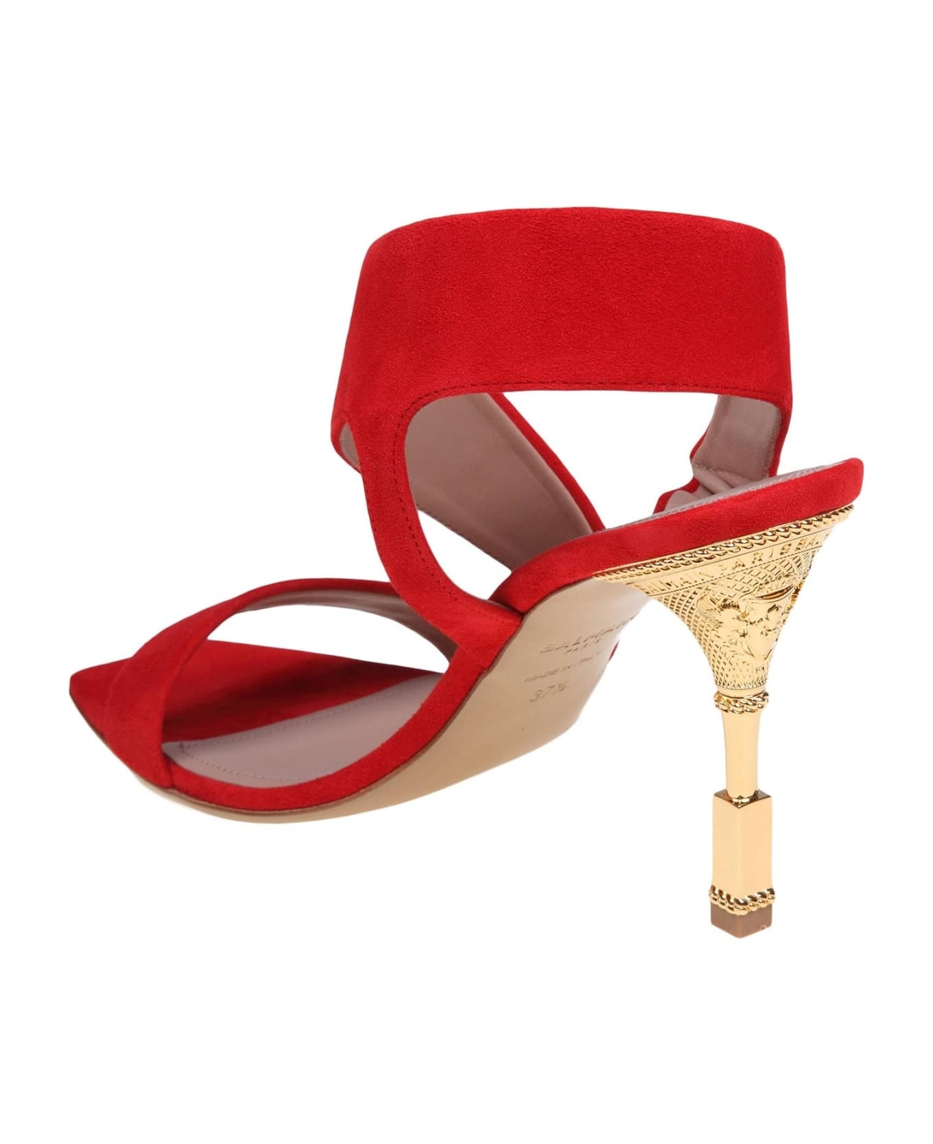 Balmain Red Suede Coin Sandal - 4