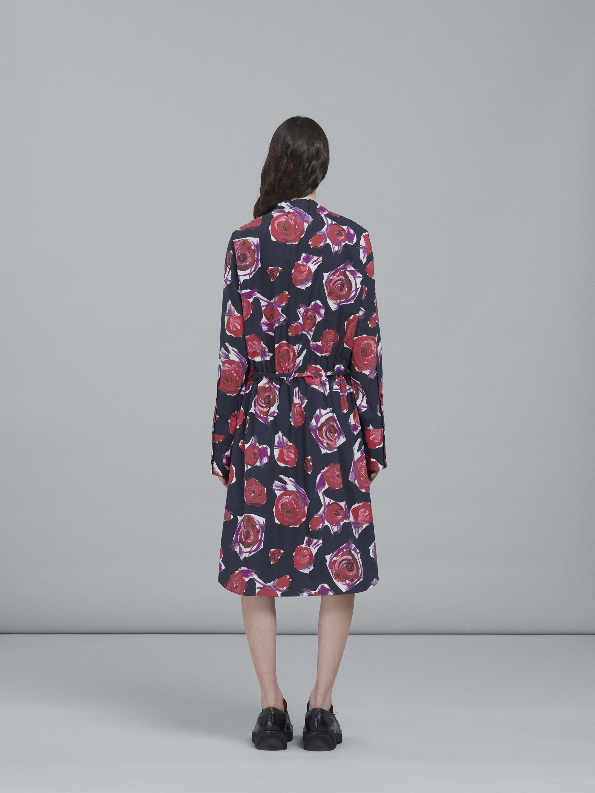 SPINNING ROSES PRINT POPLIN CHEMISIER DRESS - 3