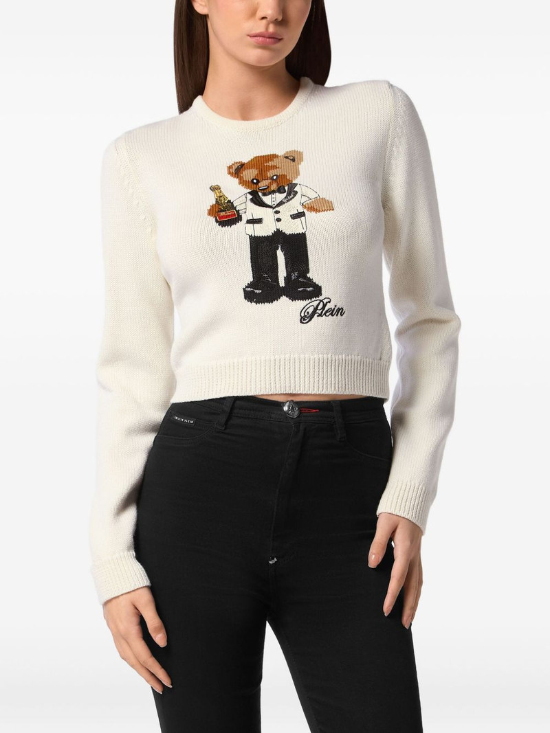 PHILIPP PLEIN teddy-embroidered crew-neck sweater outlook