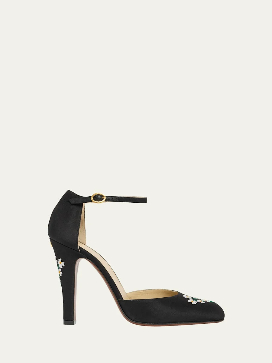 Hi Dolly Daisy Embroidered Satin Pumps - 1
