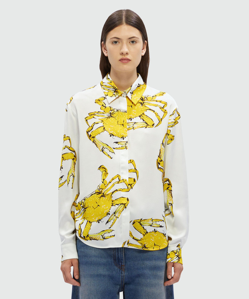 MSGM White satin shirt with "King crab" print outlook