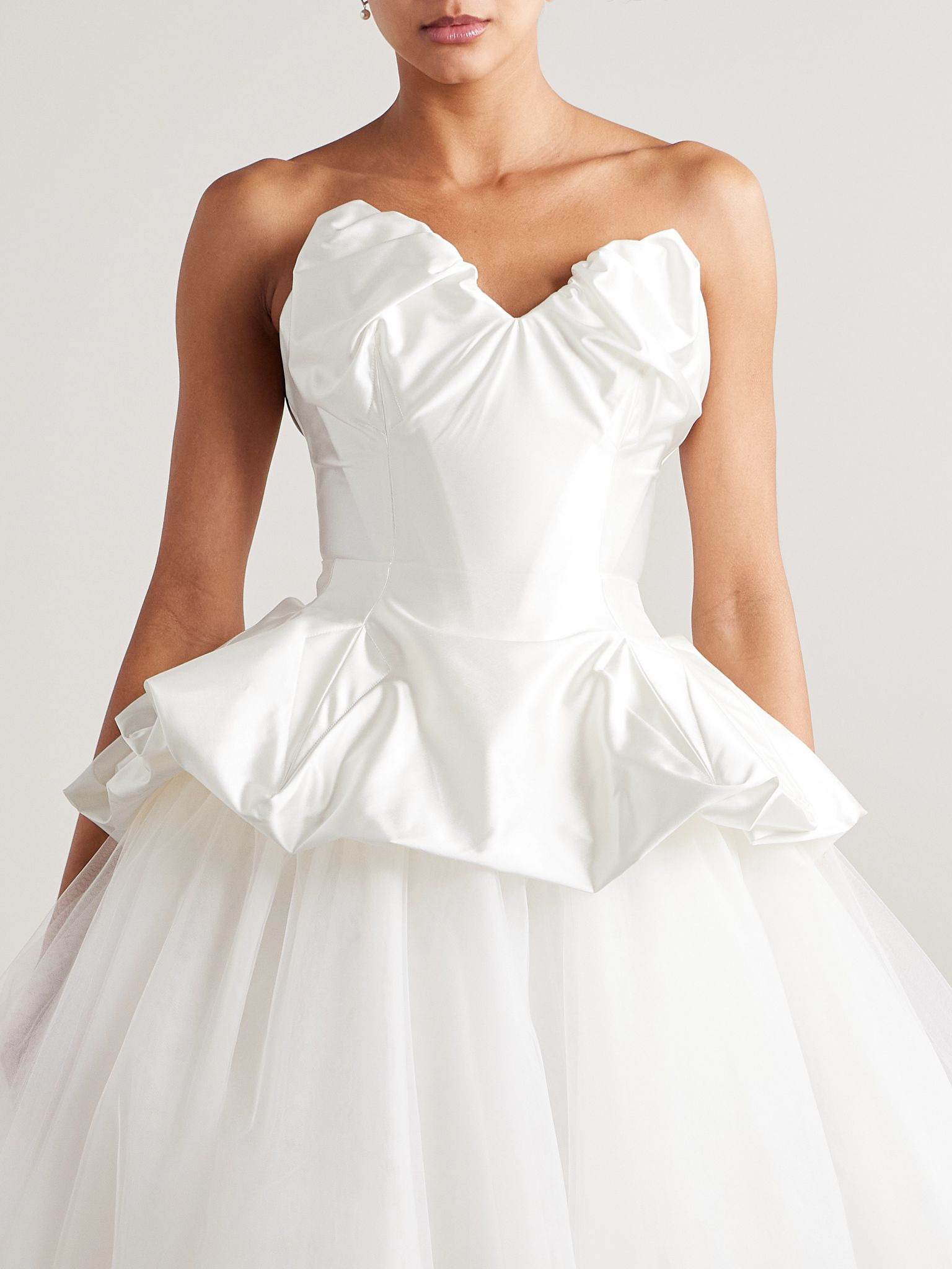 Raven strapless gathered satin bustier top Ivory - 3