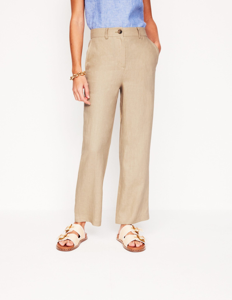 Westbourne Crop Linen Pants-Oatmeal 5