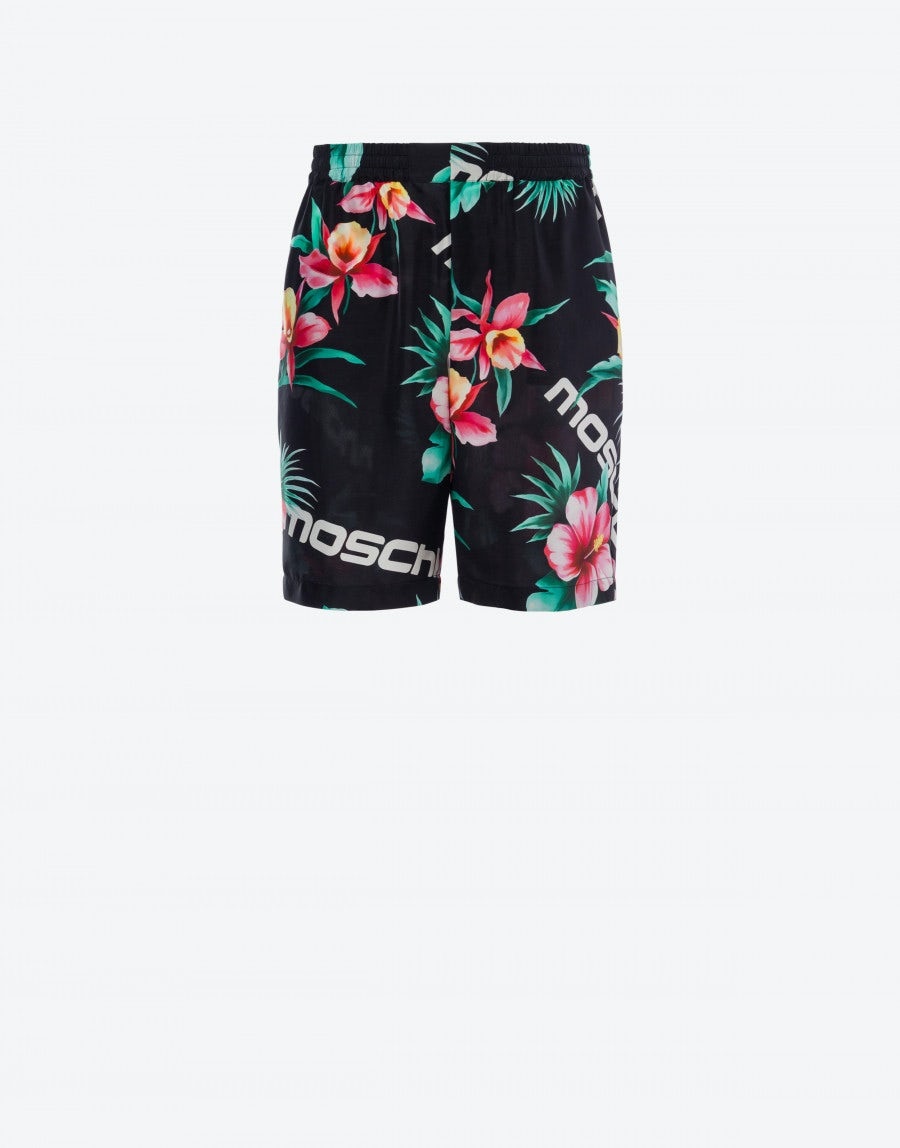 HIBISCUS PRINT HABOTAI SILK BERMUDA SHORTS - 1