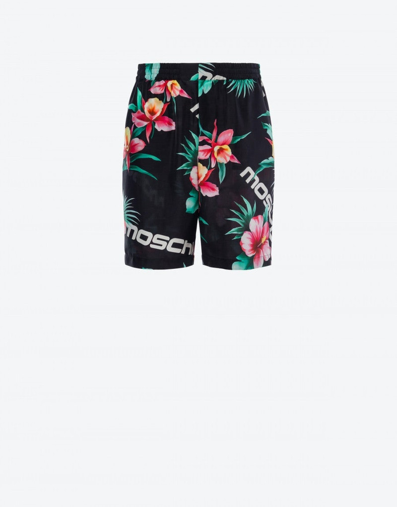 HIBISCUS PRINT HABOTAI SILK BERMUDA SHORTS 1