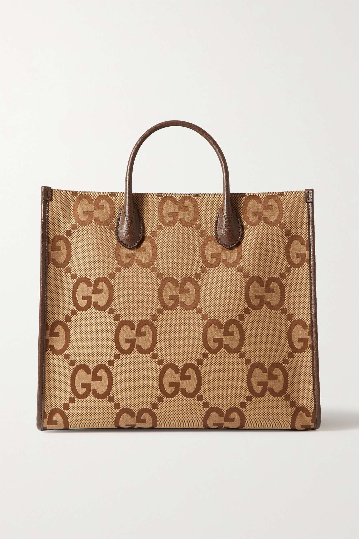 GG Jumbo leather-trimmed canvas-jacquard tote - 1