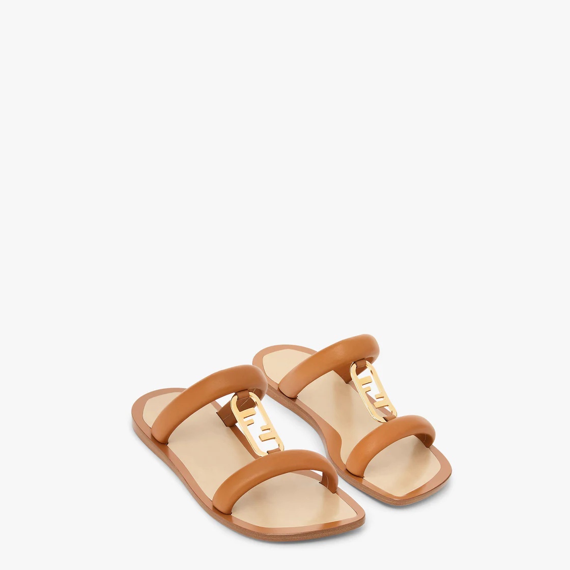 Brown leather slides - 1