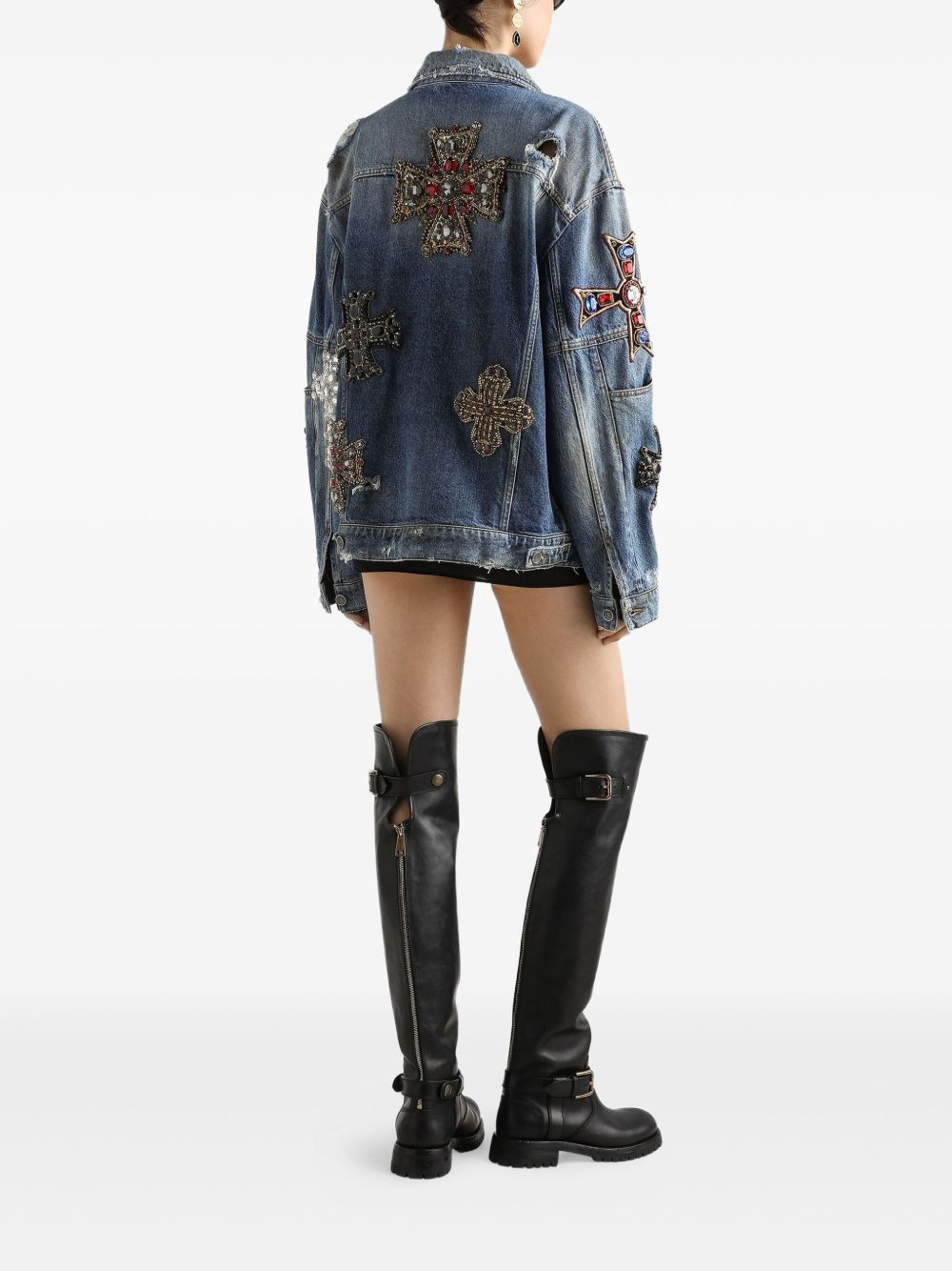 embellished denim jacket - 3