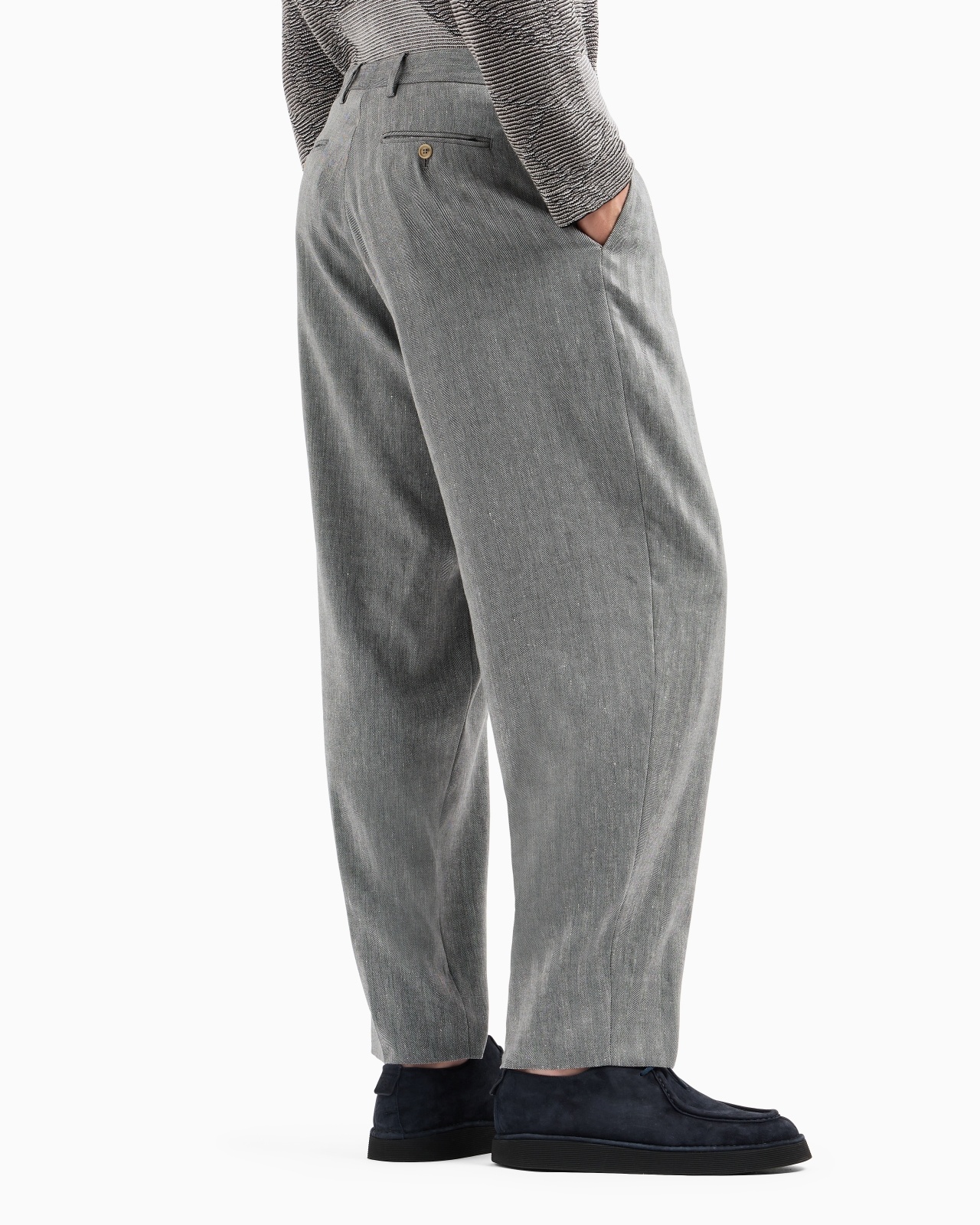 DOUBLE-PLEAT TROUSERS IN CHEVRON LINEN AND VIRGIN WOOL - 3