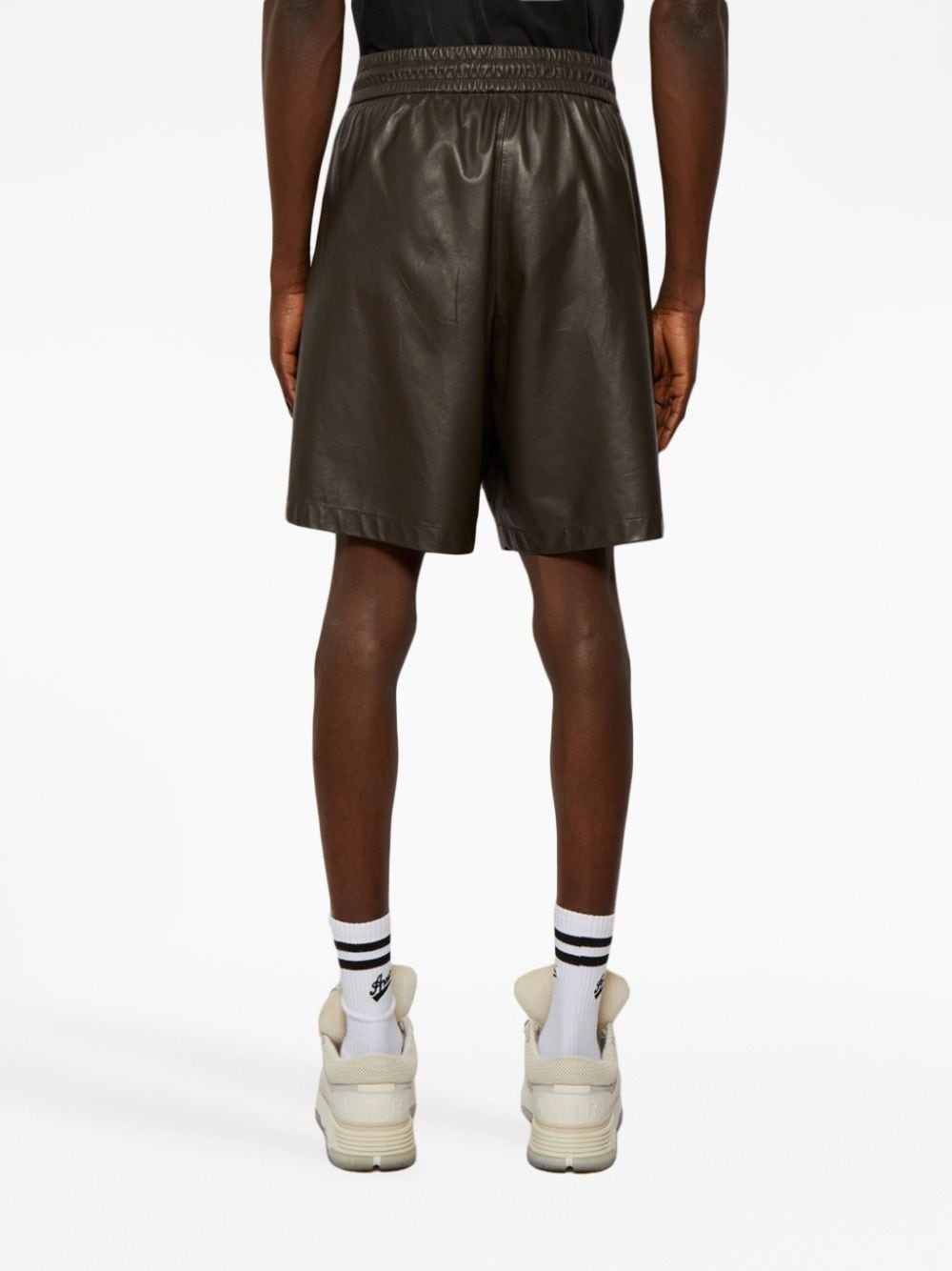 logo-patch vegan-leather shorts - 5