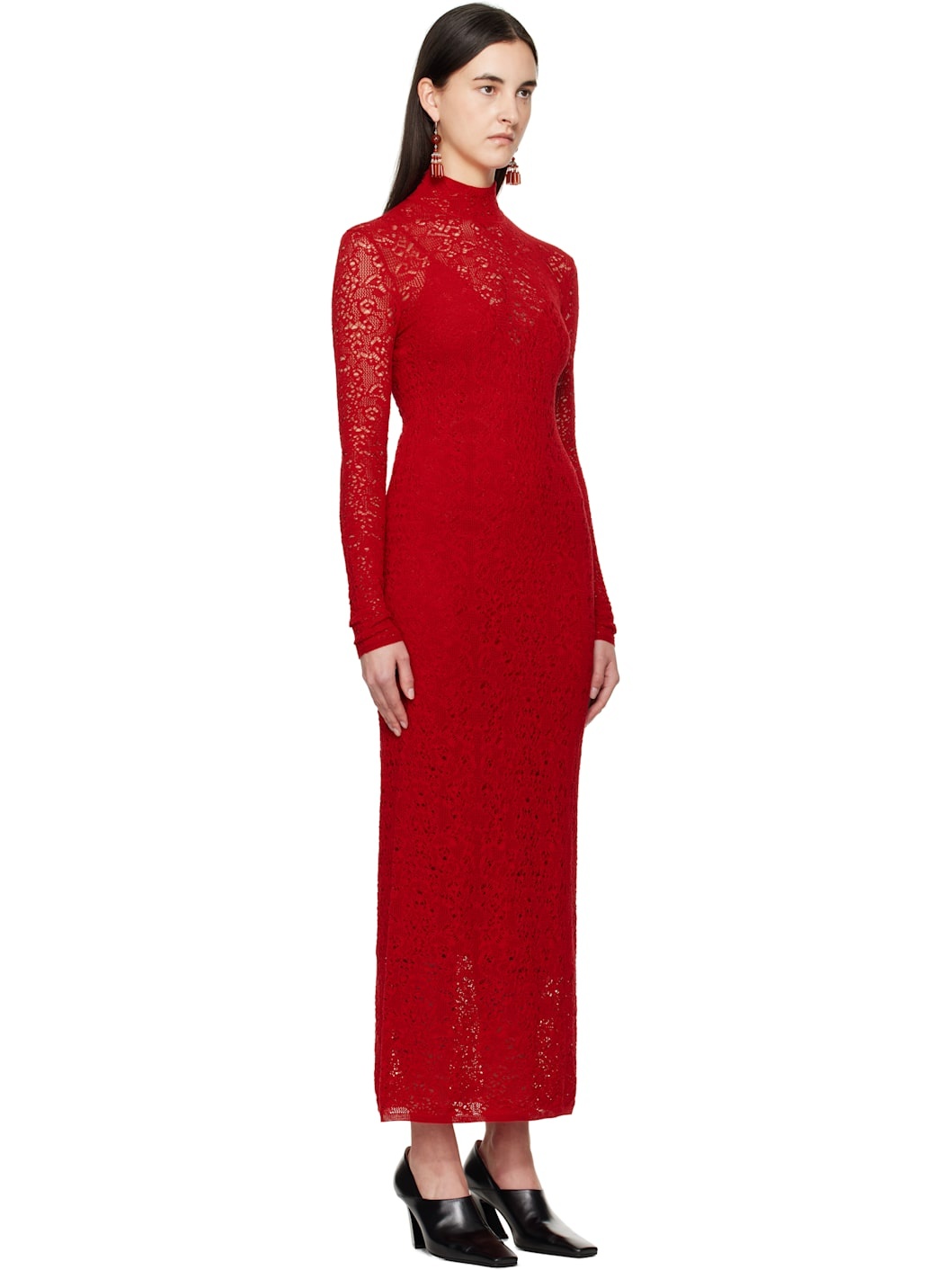 Red Lethe Pointelle Knit Maxi Dress - 2