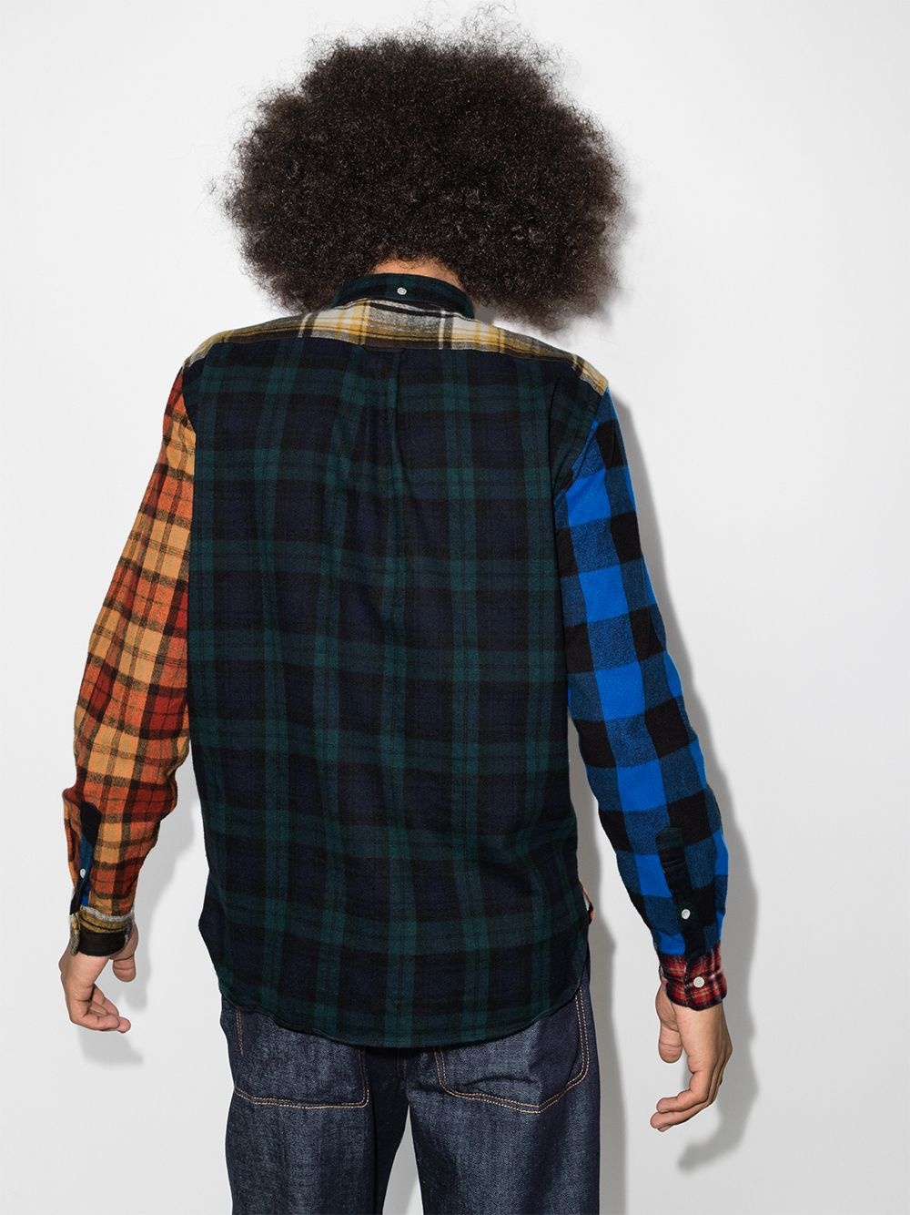 patchwork checked shirt - 3