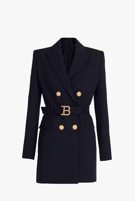 Black wool double-buttoned dress with Balmain buckle - 1