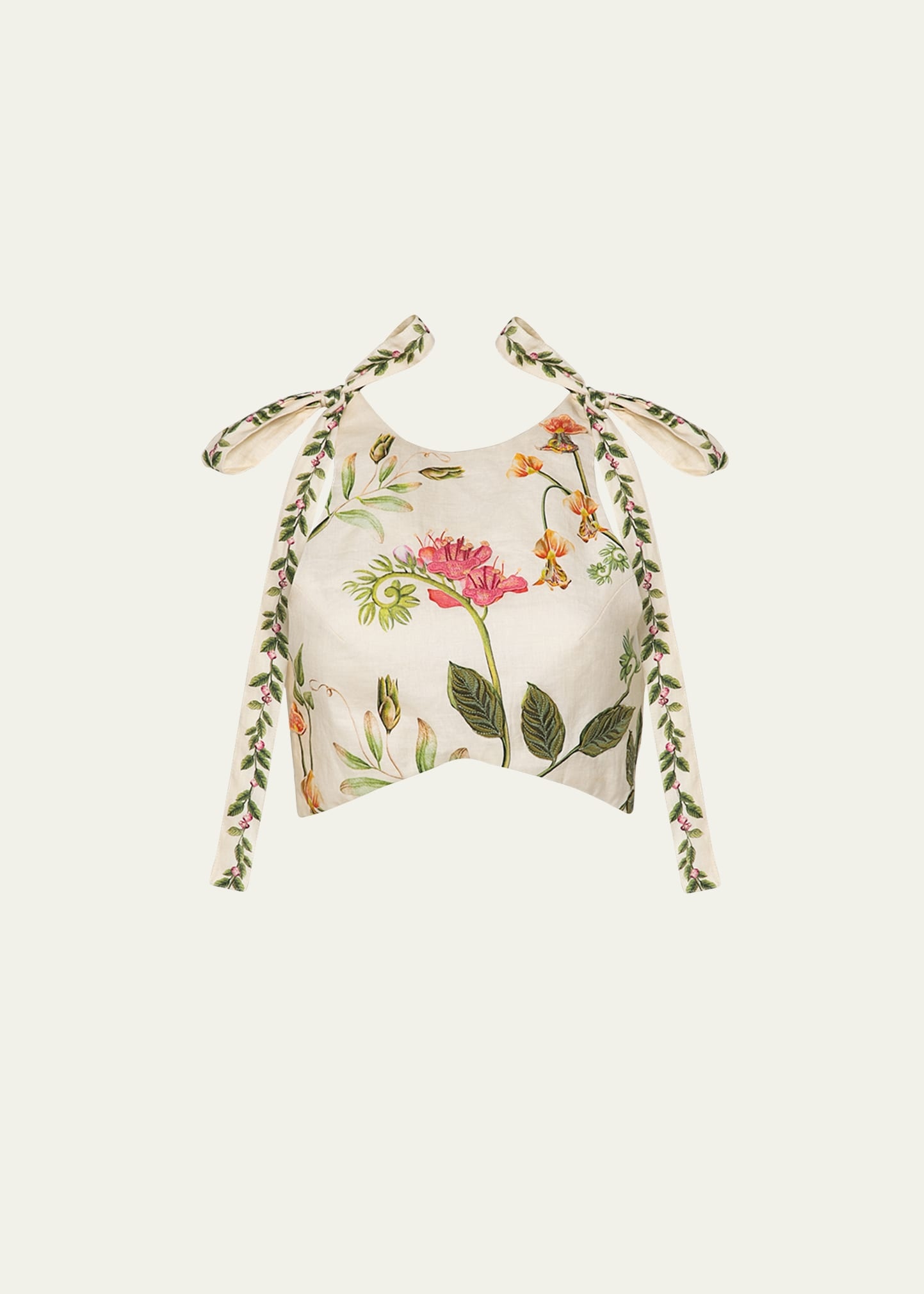 Olmeca Cultivo Floral-Print Linen Crop Top - 1