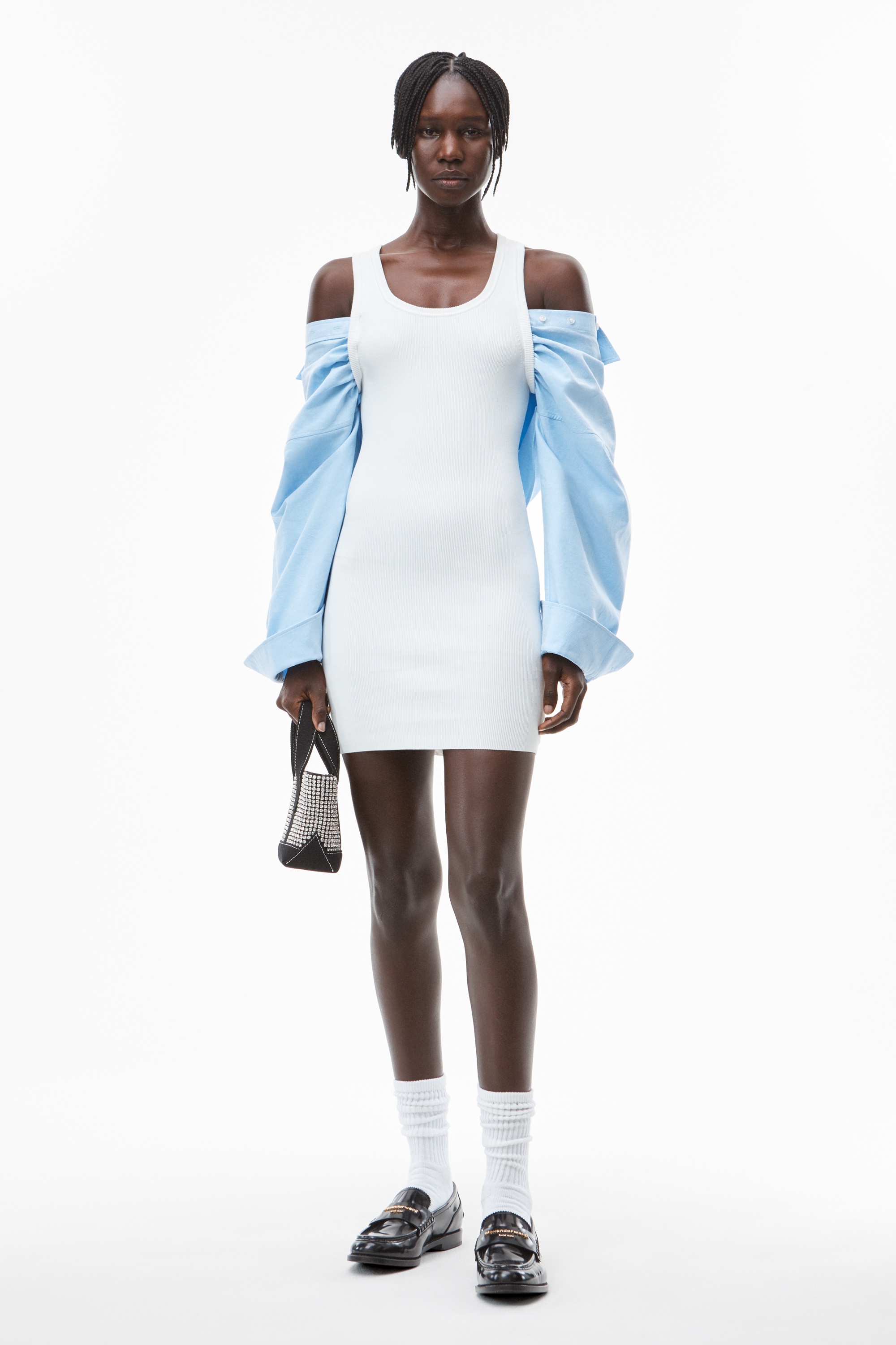 HYBRID DRESS IN COTTON RIB AND OXFORD - 2