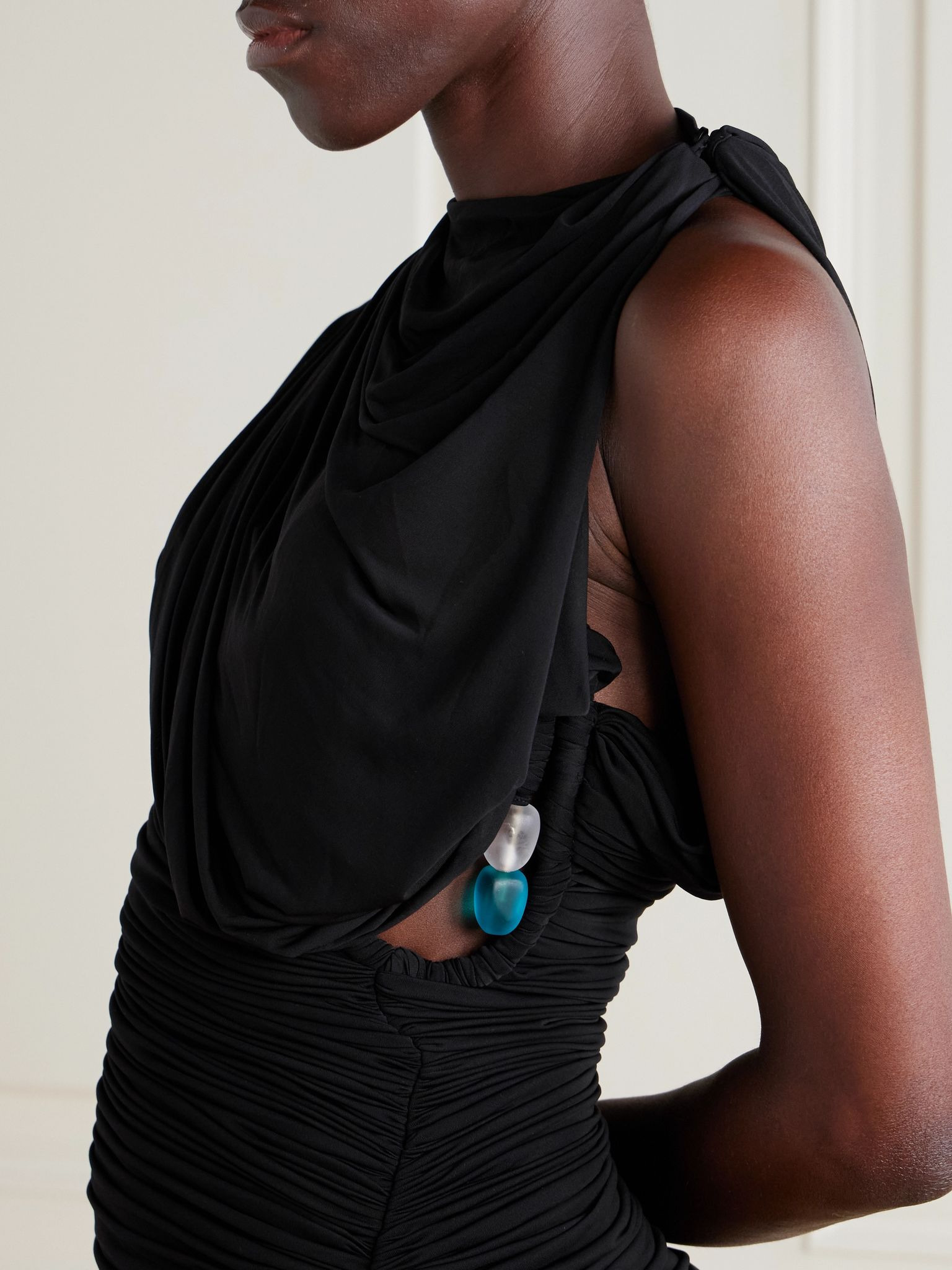 Beach Glass ruched asymmetric jersey mini dress Black - 5