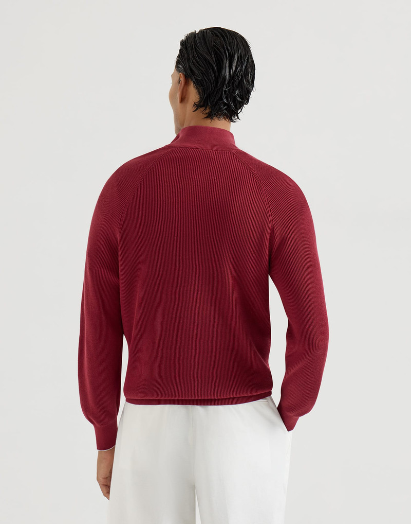 Cotton English rib sweater with half zip and raglan sleeves 3