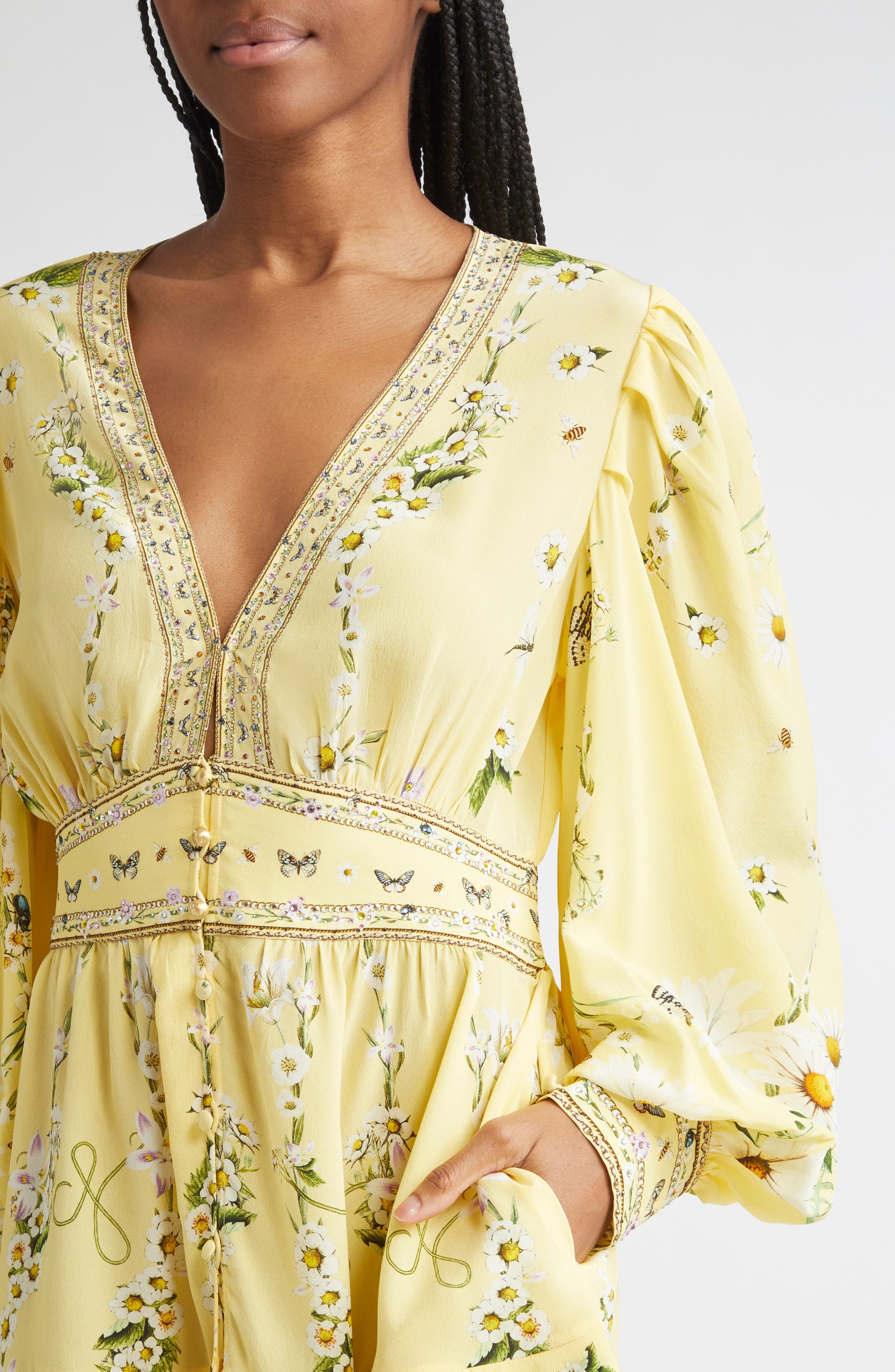 Camilla Daisy Chains Button Front Long Sleeve Silk Minidress at Nordstrom - 4