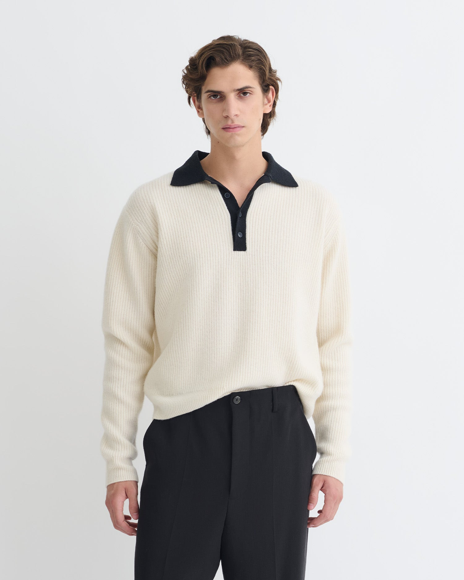 Merino and Terry Polo Sweater - 2