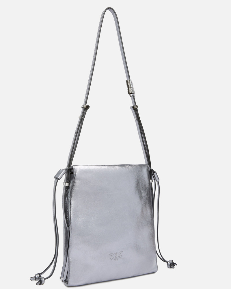 PINKO MINI SLOUCHY BAG SHOULDER BAG IN LAMINATED SUEDE WITH LOVE BIRDS LOGO outlook